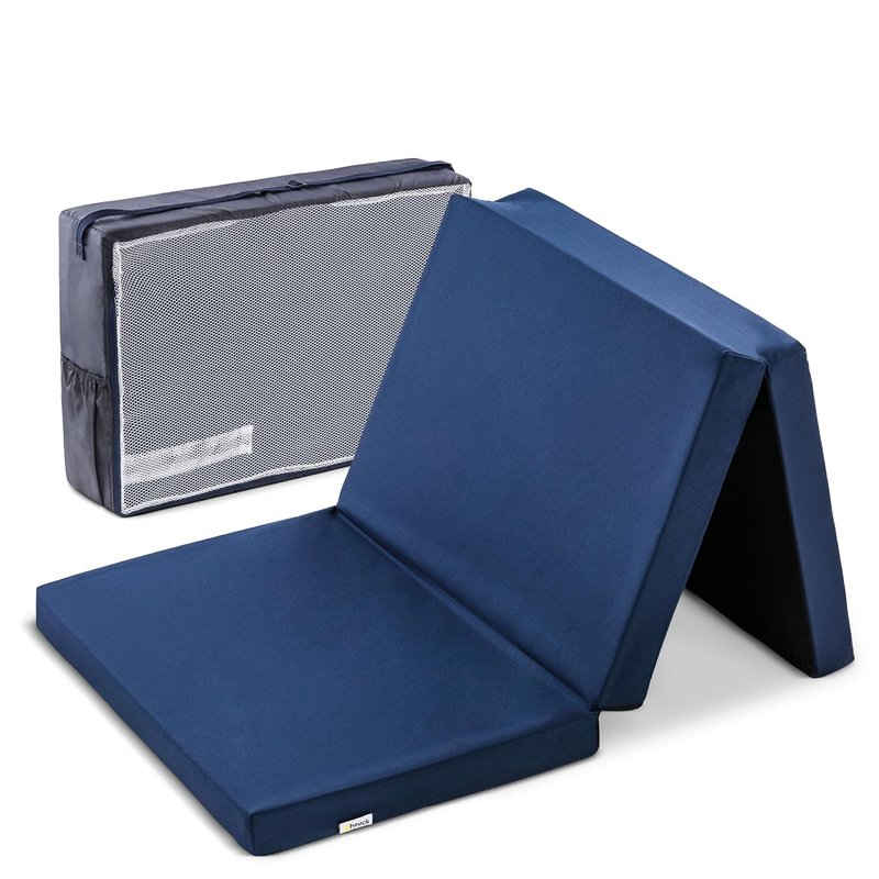 Hauck Sleeper, Navy Blue - Foldable Travel Cot Mattress 120x60x5 cm with Carry Bag, Foam Filling, Lightweight and Portable, Fits Most Travel Cots, For Holidays, Visiting or Home Use