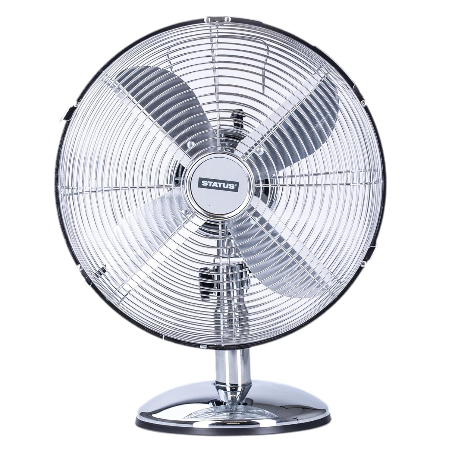 Status Desk Fan | 12 Inch Oscillating Portable Fan | 3 Speed Adjustable Angle Fan | Chrome | S12CDESKFAN1PKB