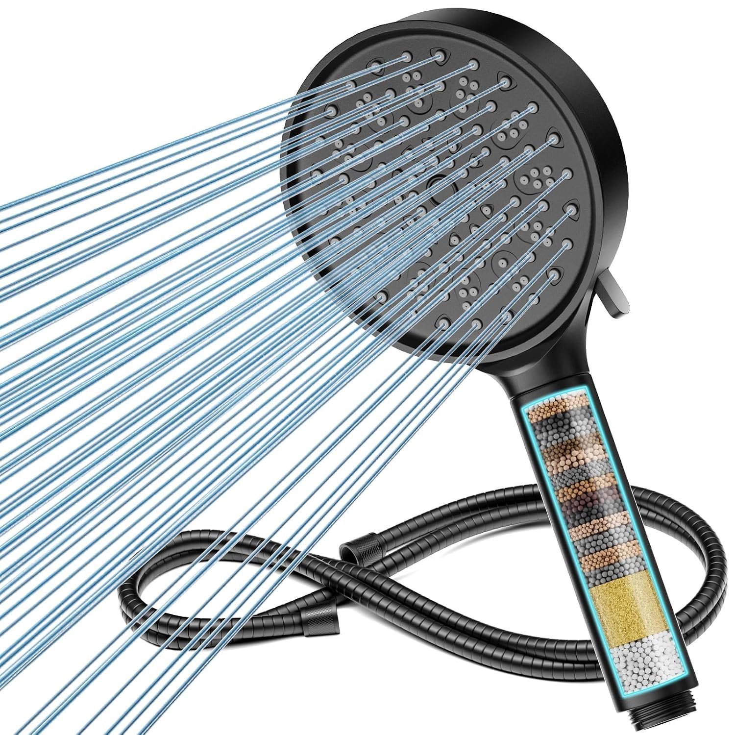 Cobbe Filter Shower Head and Hose, High Pressure 6 Spray Mode Showerhead with Filters, Hard Water Softener Filters Shower Head for Residual Chlorine Remove, Black
