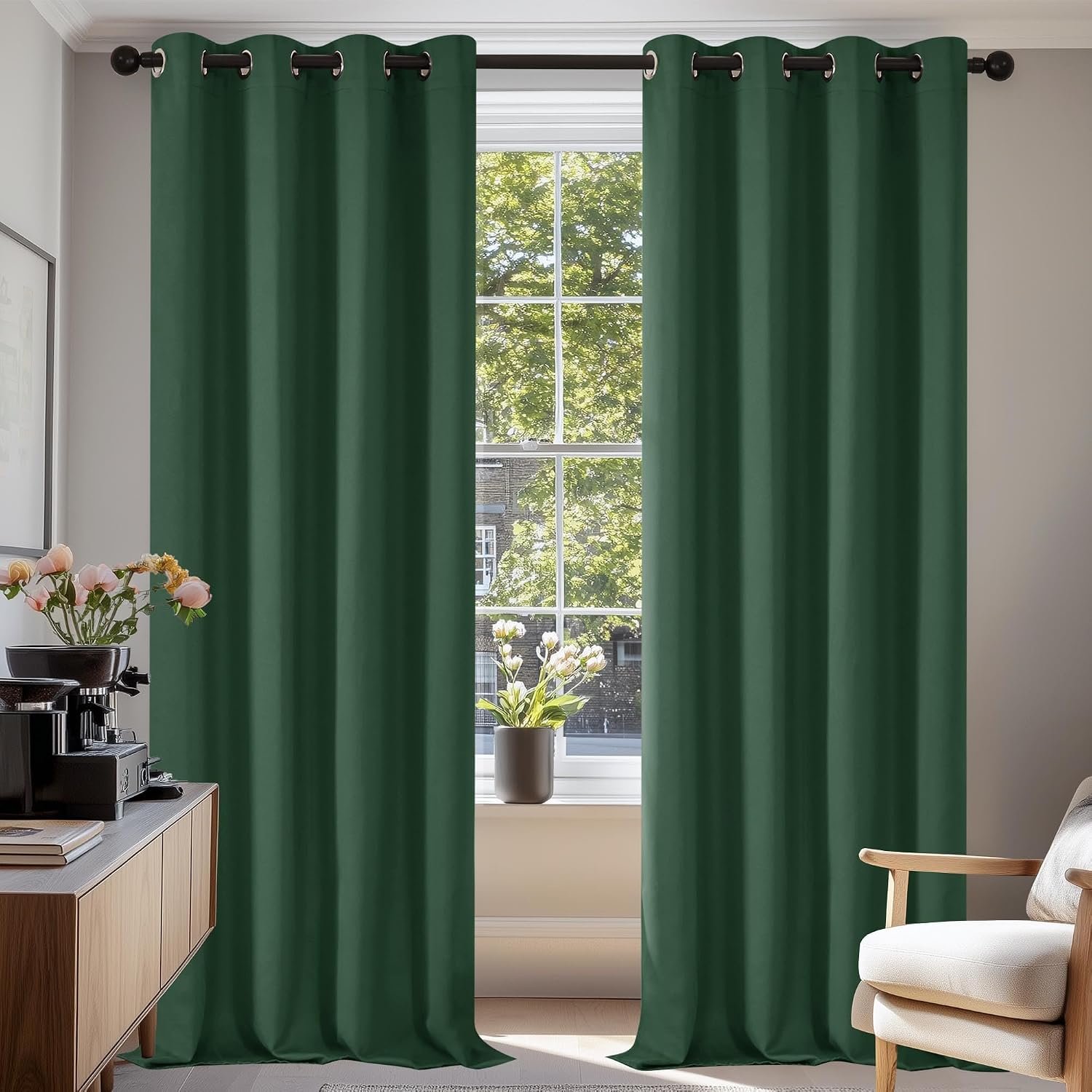 Deconovo Home Decoration Blackout Curtains Noise Reduction Eyelet Curtains Thermal Insulated Curtains for Girls Bedroom Forest Green W55 x L96 One Pair