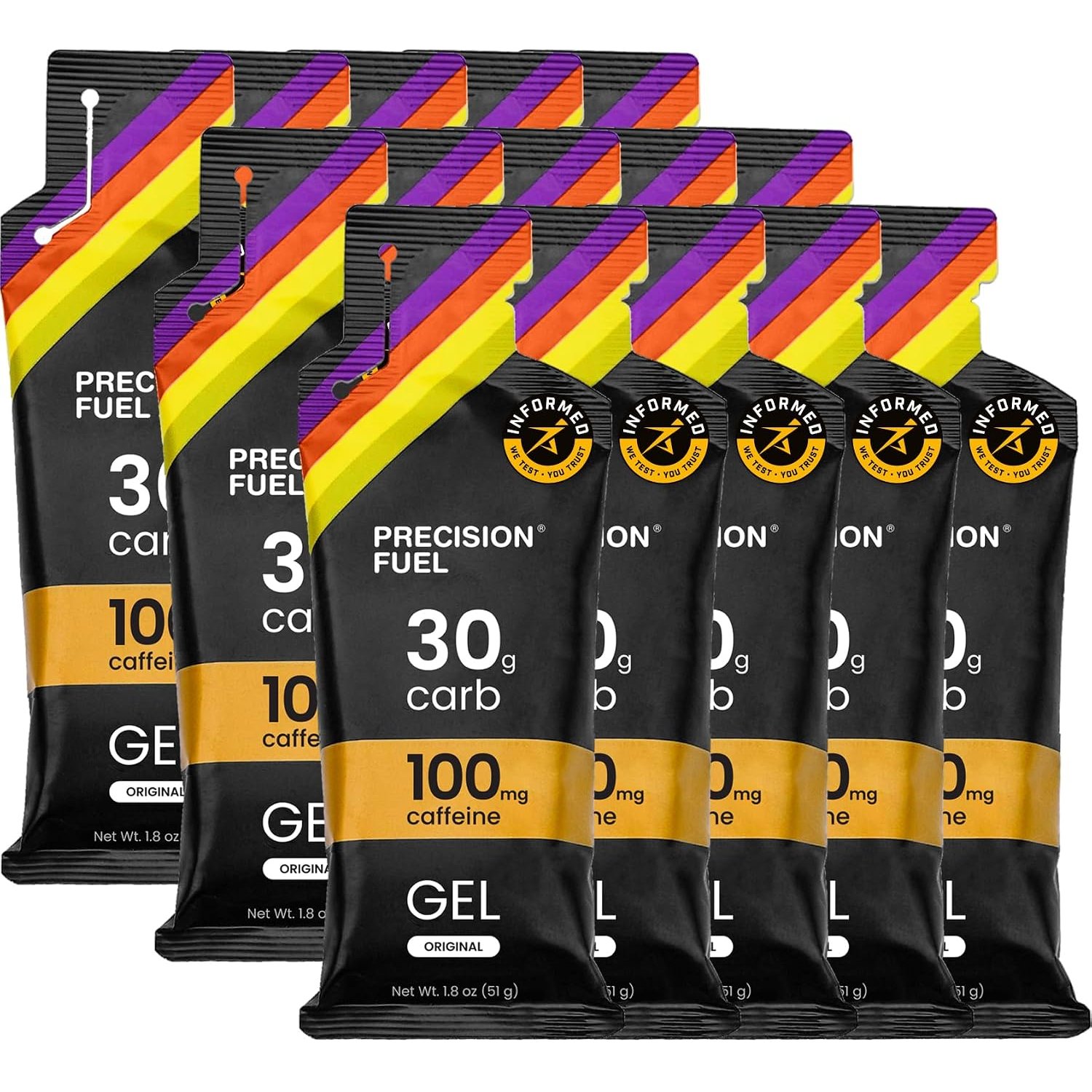 Precision Fuel PF30 Caffeine Energy Gel - Mild Flavour Running Gels for Endurance Athletes, 30g Carbohydrate, Easy-to-Digest, Perfect for Running & Long-Duration Sports (15 Gels)