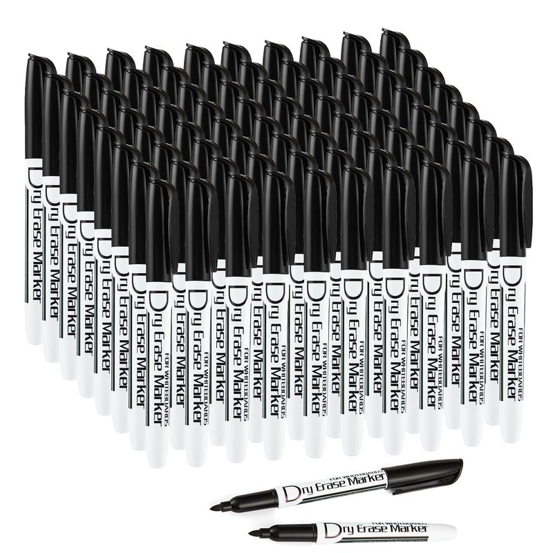 Volcanics Black Dry Erase Markers Low Odor Fine Whiteboard Markers Thin Box of 80