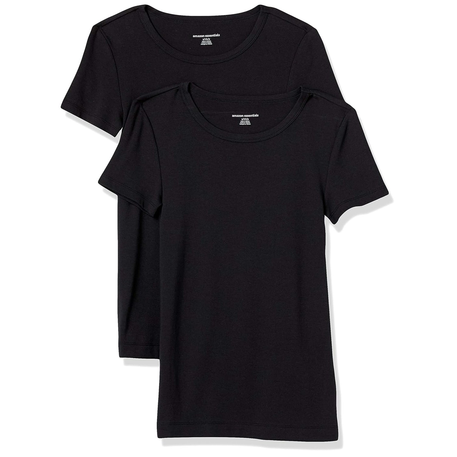Amazon Essentials Women's Slim-Fit Short-Sleeve Crewneck T-Shirt, Pack of 2, Black, L