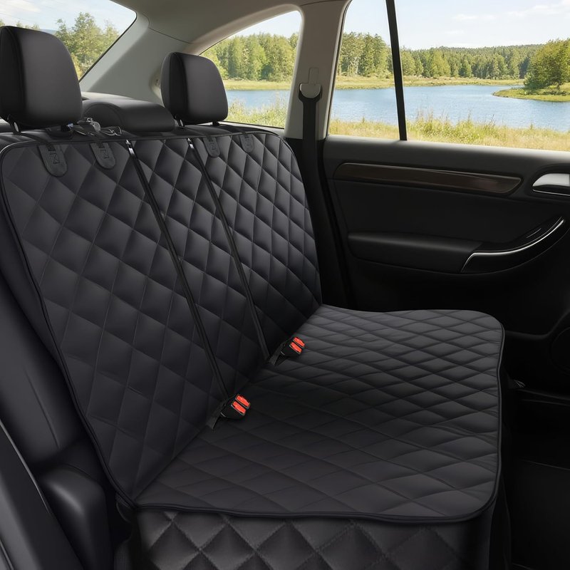 Alfheim Dog Car Back Seat Cover, Waterproof Non-Slip Pet Rear Seat Protector with Armrest Opening, Durable Washable Travel Hammock for Car Trucks SUV (Black)