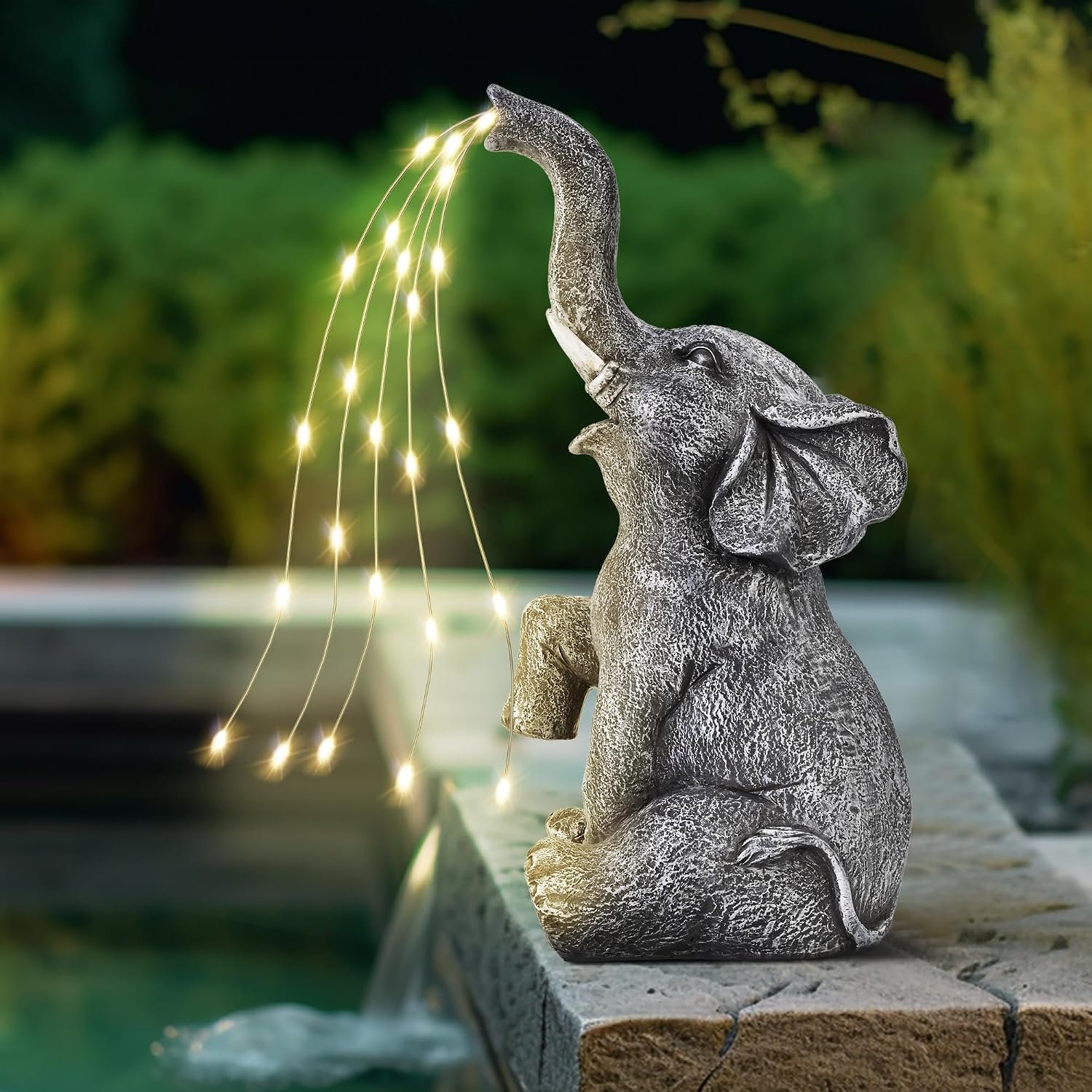 GIGALUMI Elephant Garden Ornaments Outdoor Decoration, Gifts for Mum, Birthday Gifts for Women, Watering Elephant Figure Solar Powered LED Lights, Elephant Decoration for Patio(10.6Inch/ 27cm)
