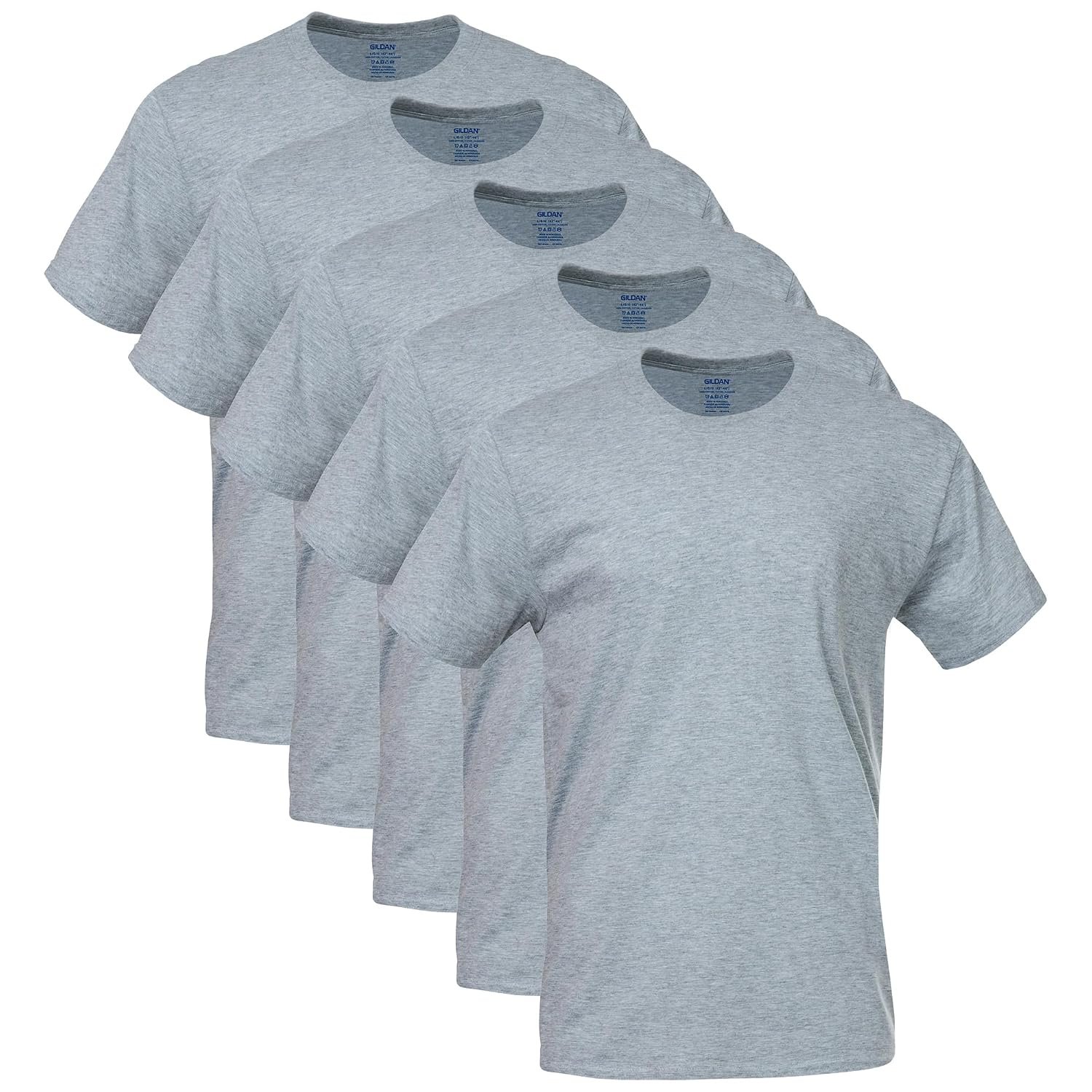 Gildan Men's Crew T-Shirts, Multipack, Style G1100, Sport Grey (5-Pack), XL