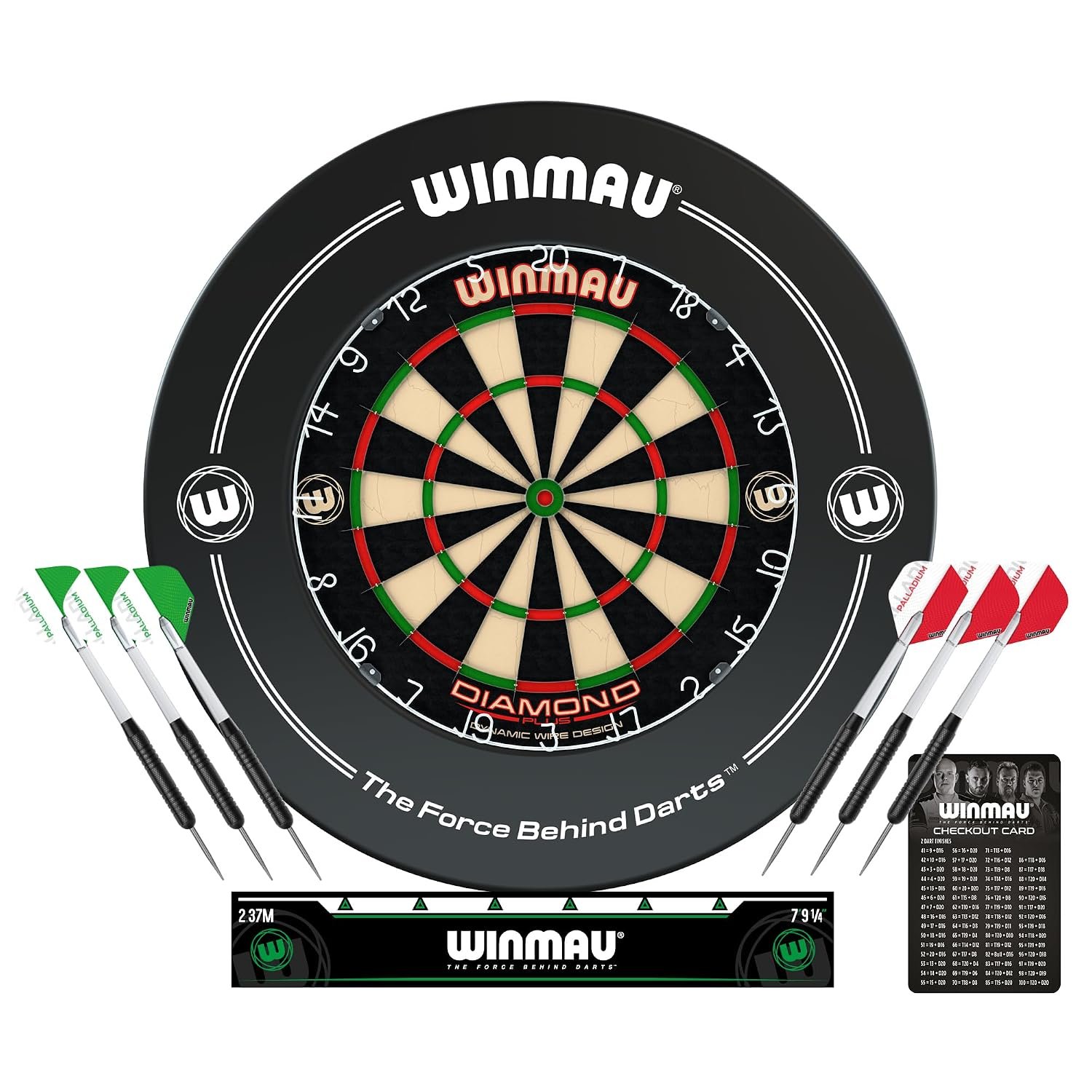 Winmau Diamond Plus Dartboard- PDC Tournament Dart Board, Ultra-Thin Wire System, High-Density Sisal | Available as Board Only, Surround Set, or Cabinet Set with Steel Tip Darts (Surround Set)