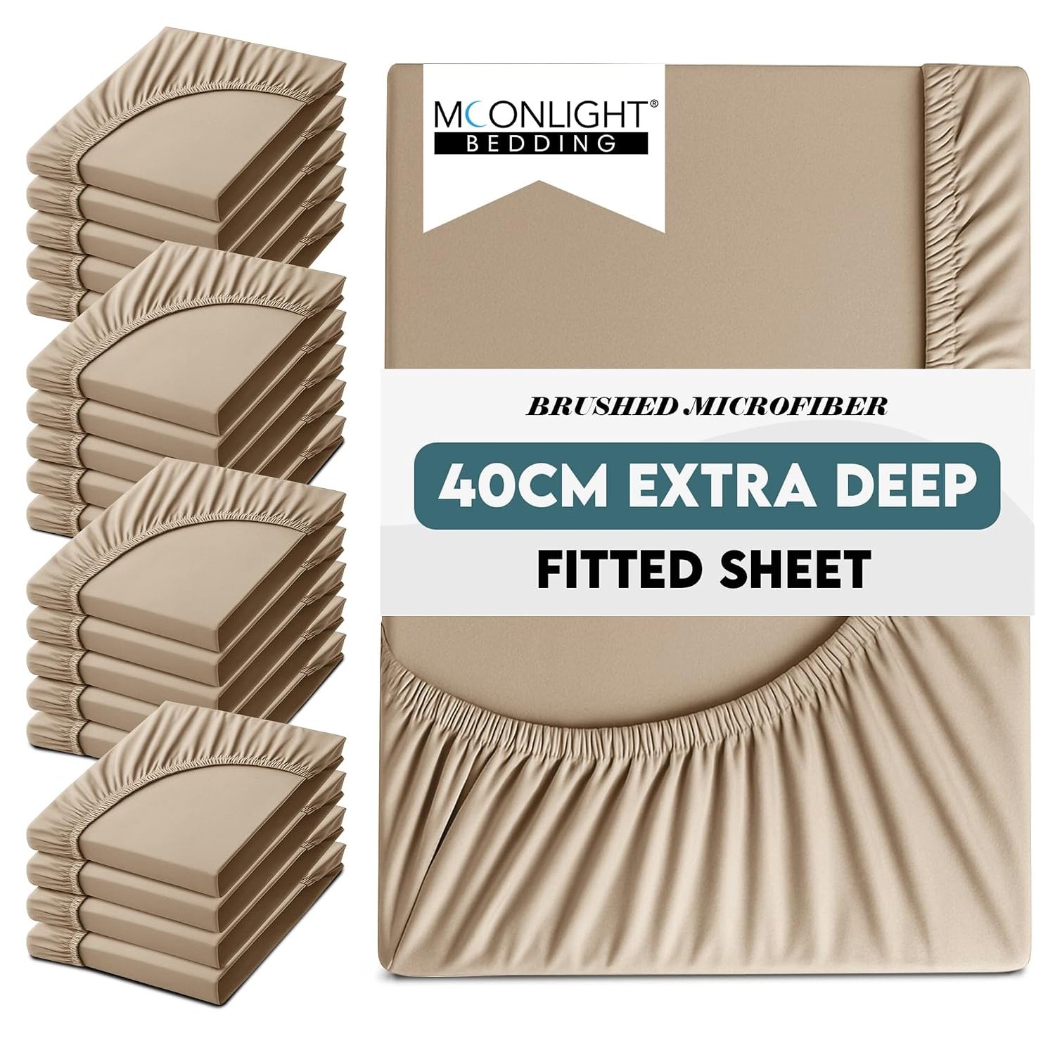 Moonlight Bedding Double Sheet Fitted Bed Sheet 20 Pack 40CM Peach Bedsheet with Elastic Corners 16 Inch Extra Deep Pocket Brushed Microfiber Easy Care Breathable Shrinkage Fade-Resistant