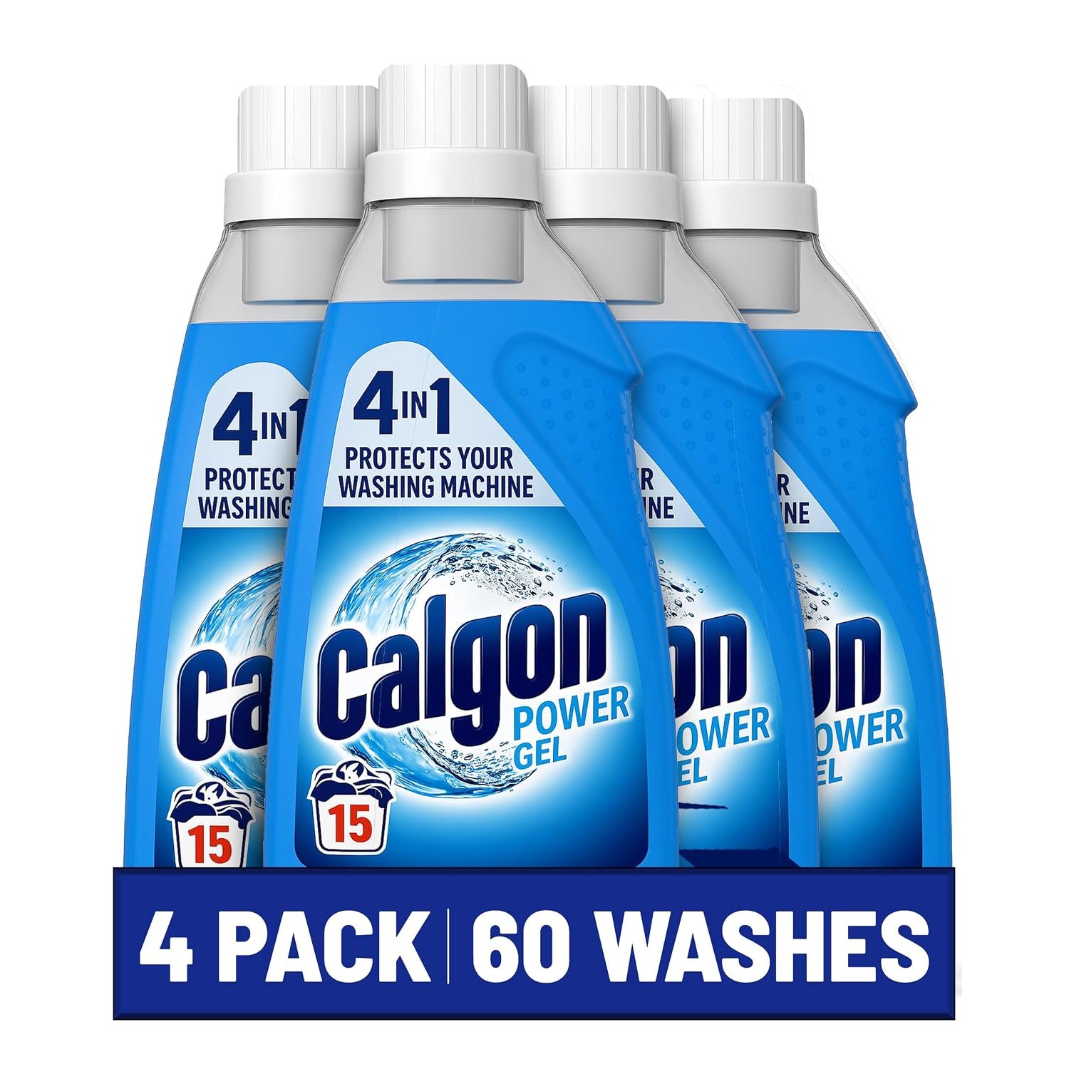 Calgon 4-in-1 Washing Machine Cleaner and Water Softener Gel 750 ml, Pack of 4, Removes Limescale, Residue, Dirt, Rust & Malodours, Deep Clean