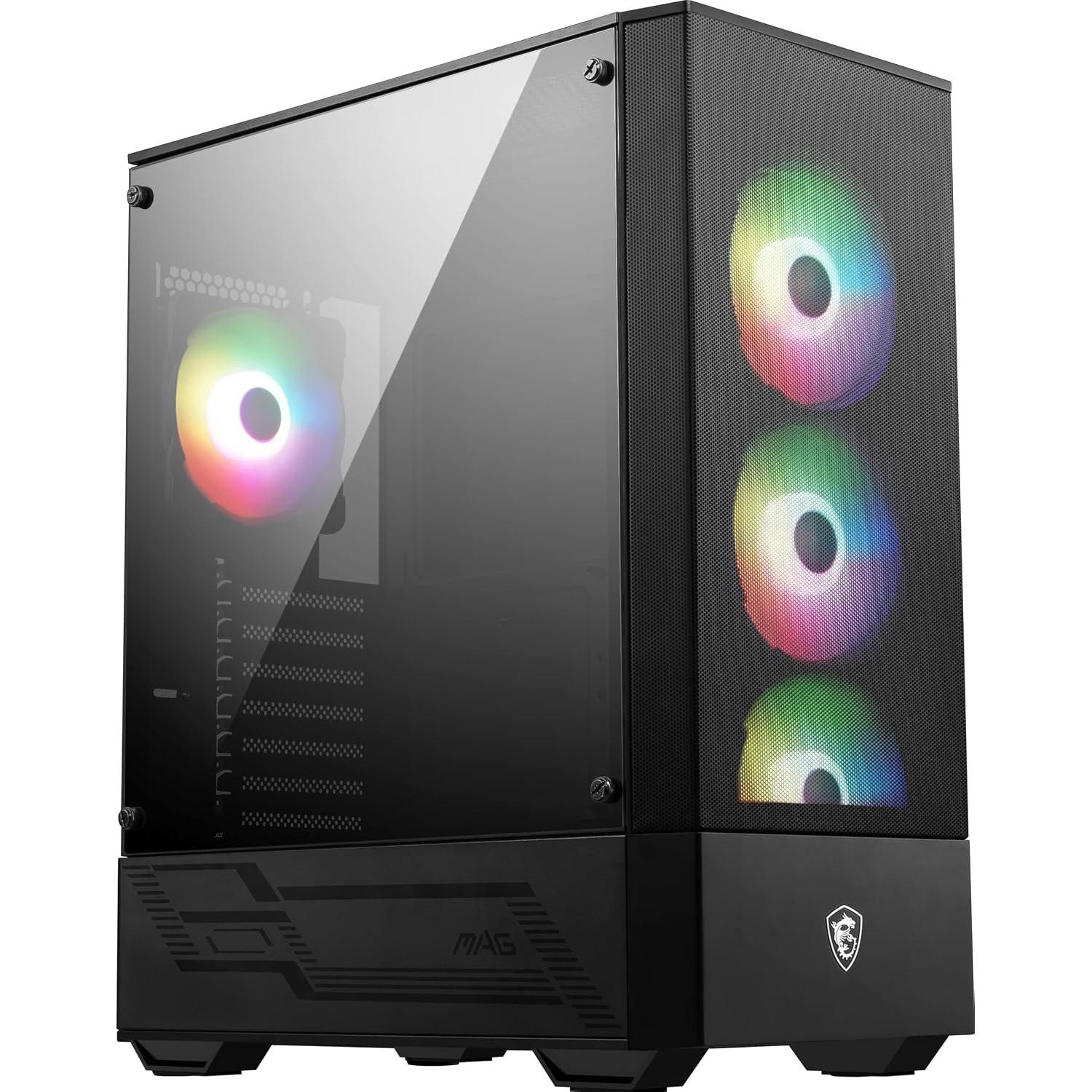 MSI MAG FORGE 112R Mid-Tower PC Case - Tempered Glass, ATX, Micro-ATX & Mini-ITX Capacity, Front Mesh Panel, 4 x 120mm ARGB fans with Hub Controller, Magnetic Dust Filter, USB 3.2 Gen 1 Type-A Ports