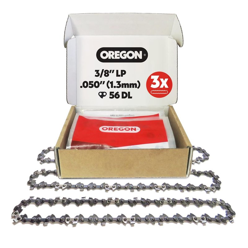 Oregon 3-Pack Chainsaw Chain 3/8" LP Pitch, .050" (1.3 mm) Gauge for 16" (40cm) Bar, 56 Drive Links – Low-Kickback Replacement Saw Chain, Fits Titan, Ryobi, Black & Decker, Dolmar and More (91P056X3)