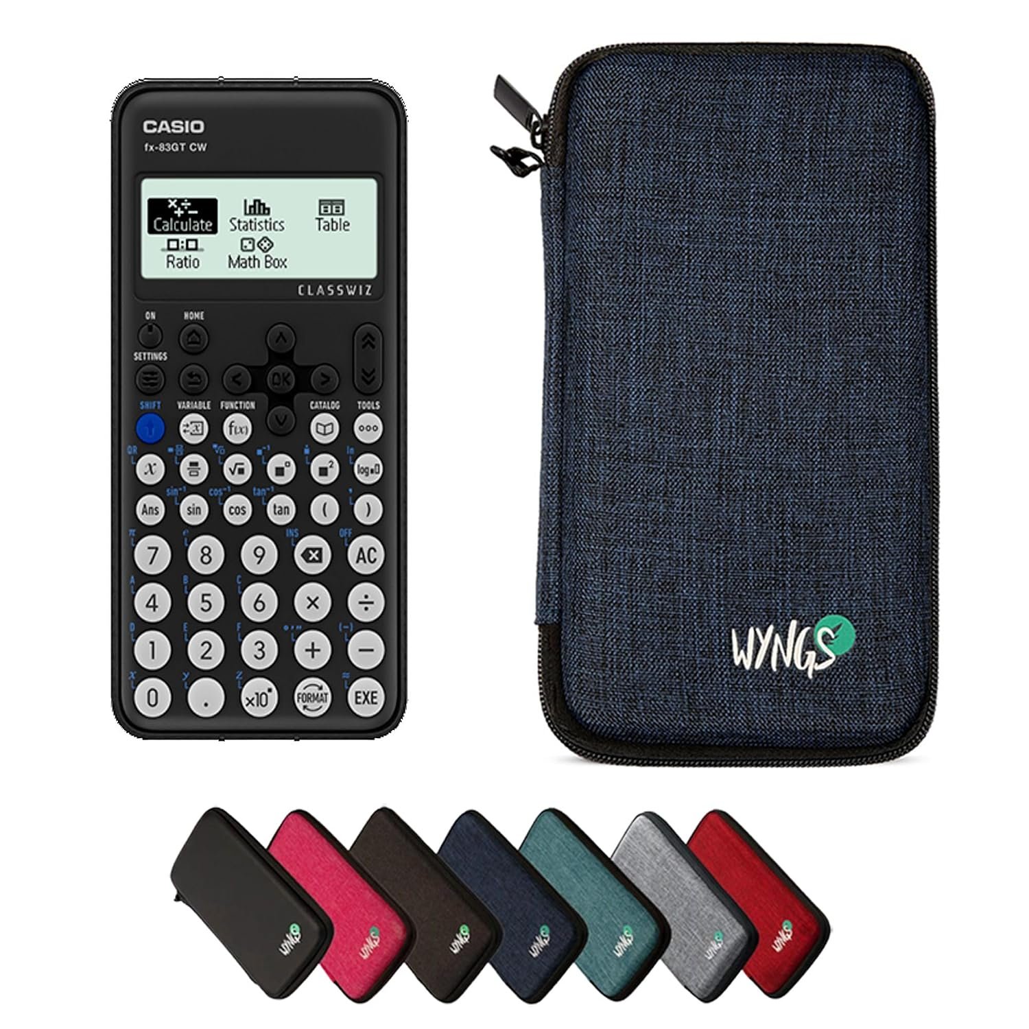 Casio FX-83GTCW Black including a WYNGS protective case in Blue - Basic Set