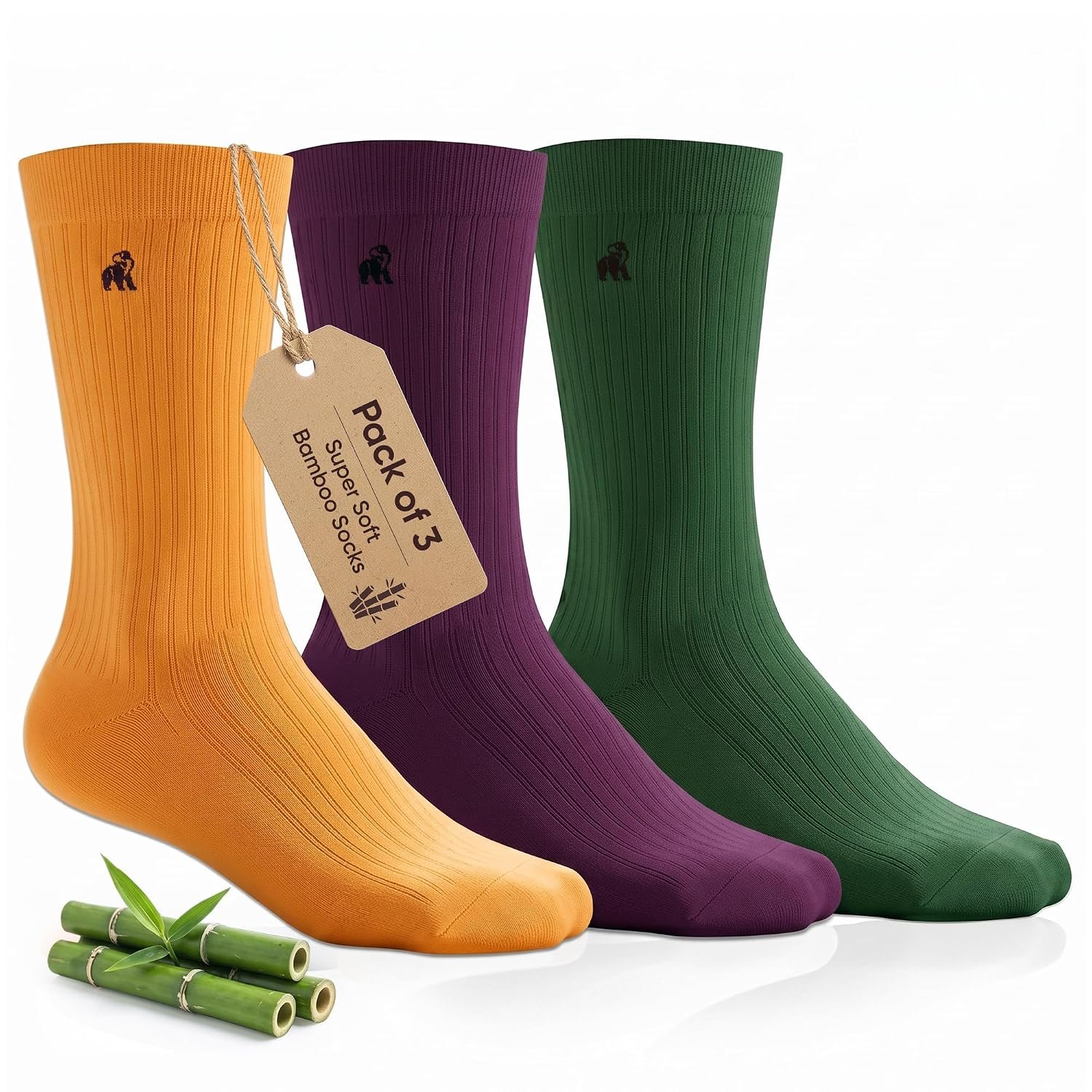 SWOLE PANDA | Luxury Super Soft Bamboo Socks For Men, Yellow, Green & Magenta Box, 3 Pack Gift Box, Size 7-11