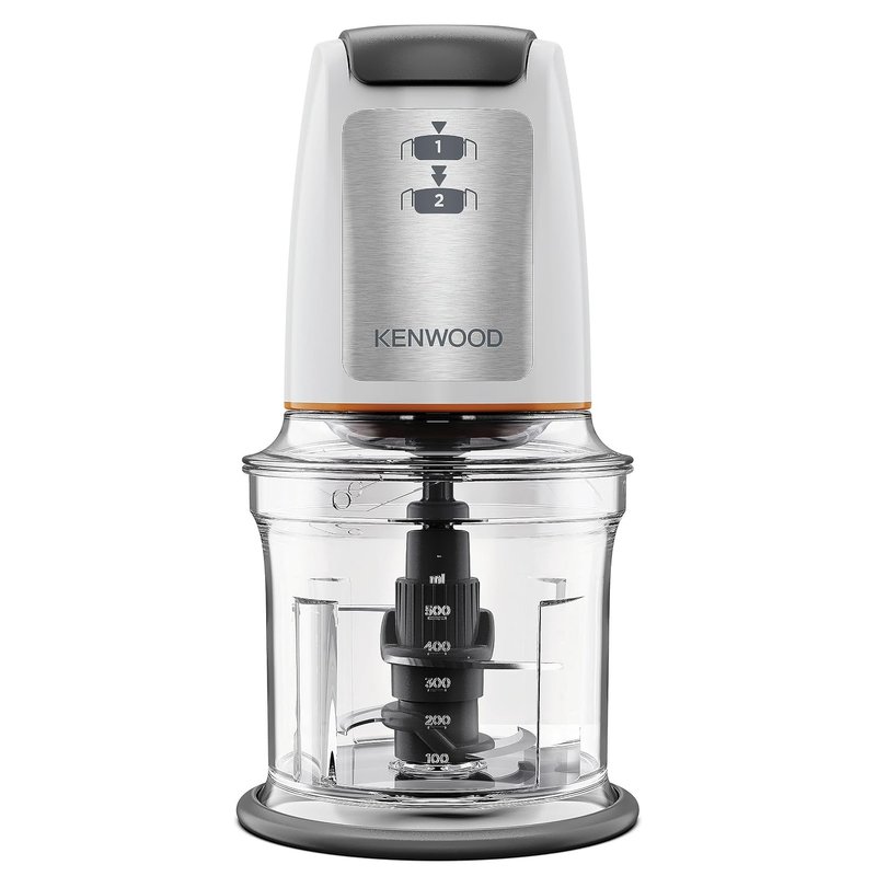 Kenwood Easy Chop Chopper, 0.5L Bowl, 2 Speeds, Quad Blade System, Anti-Slip Ring for Food Chopper Stability, 500W, CHP61.100WH, Dishwasher Safe, White