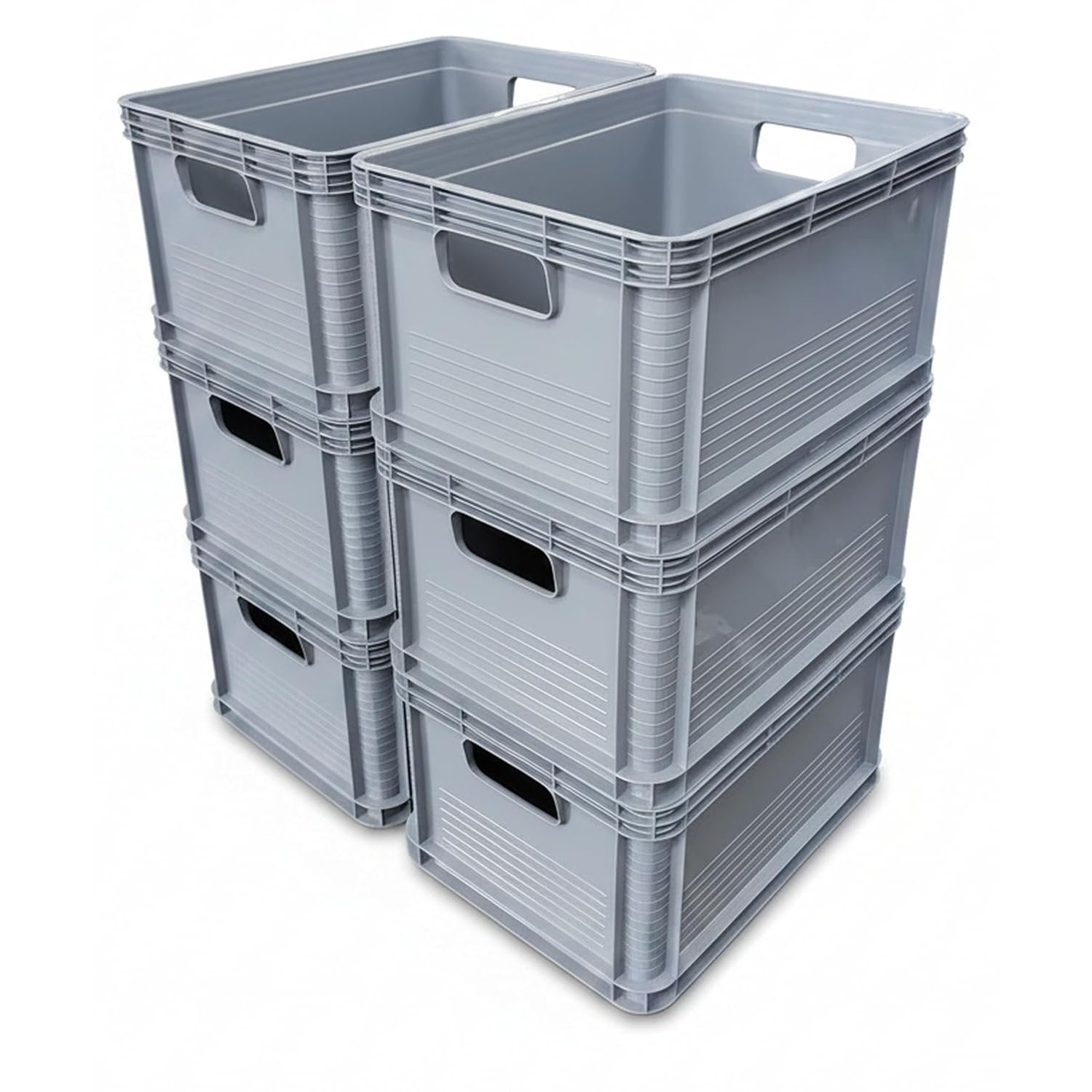 Pack of 6 – 20 Litre Euro Stacking Storage Boxes, Heavy Duty Plastic Containers, Food Grade, 30kg Load, 400x300x220mm, Industrial Warehouse Garage Storage Bins (Grey)