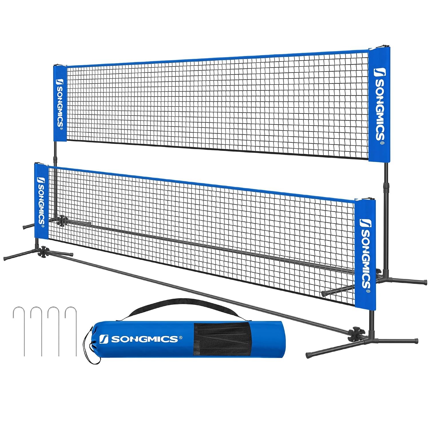SONGMICS SYQ500V2 5 m Badminton Net, Volleyball Net, Adjustable Poles in Height, Portable Set for Tennis, Beach-Volleyball, for Garden, Park, Outdoor, Blue