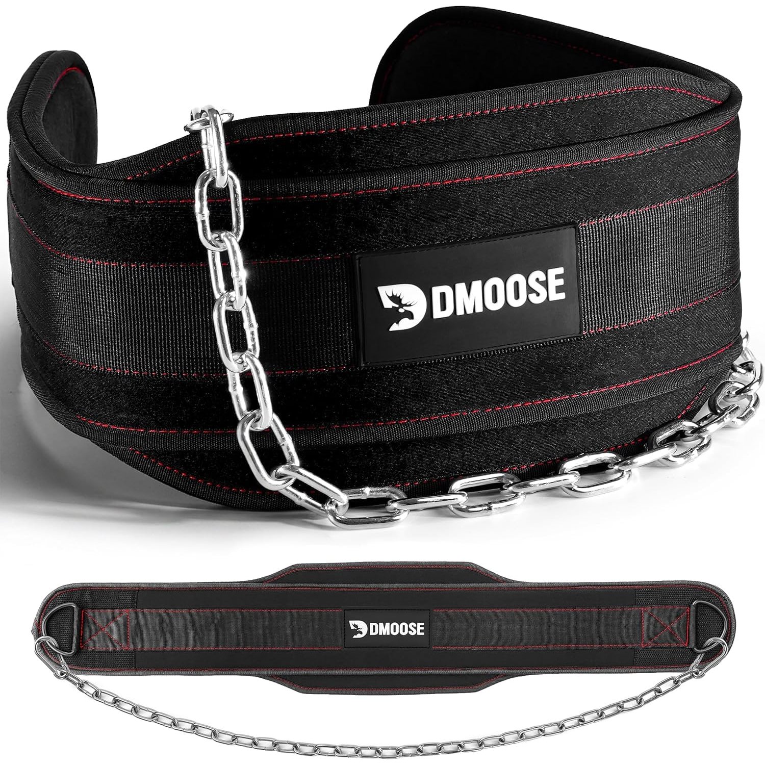 DMoose Dipping Belt with Chain For Pull Ups, Training, Weightlifting, Powerlifting and Bodybuilding Workouts, 36 Inches Heavy Duty Steel Lifting Chain, Comfortable Dip Belt With Neoprene Back Support
