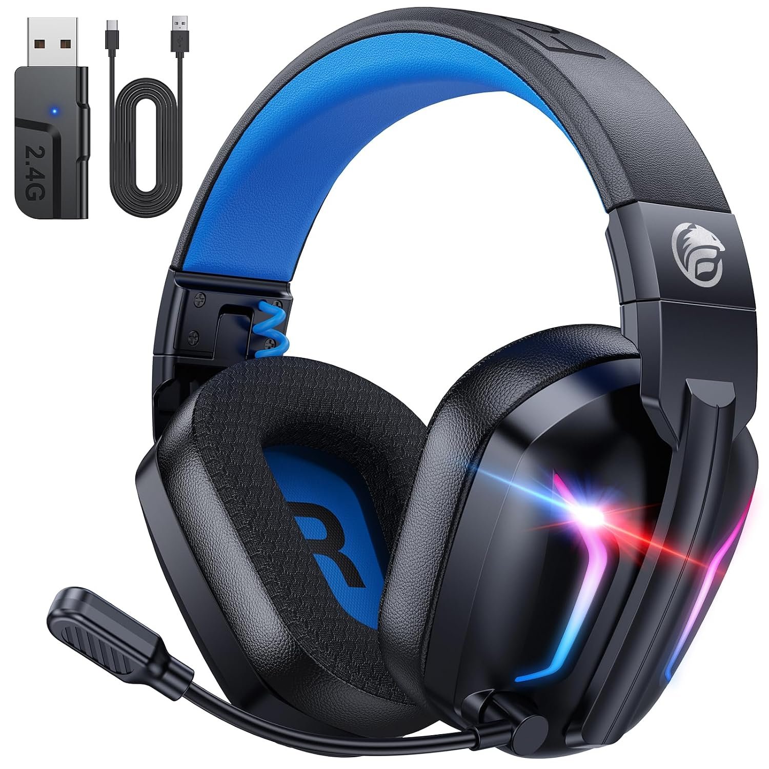 Fachixy FC300 Wireless Gaming Headset with Mic, Gaming Headset for PS5 PS4 PC, 2.4GHz USB & Bluetooth Gaming Headphones, 80Hr Battery & 3D Stereo Sound, For Switch, Laptop, Mac