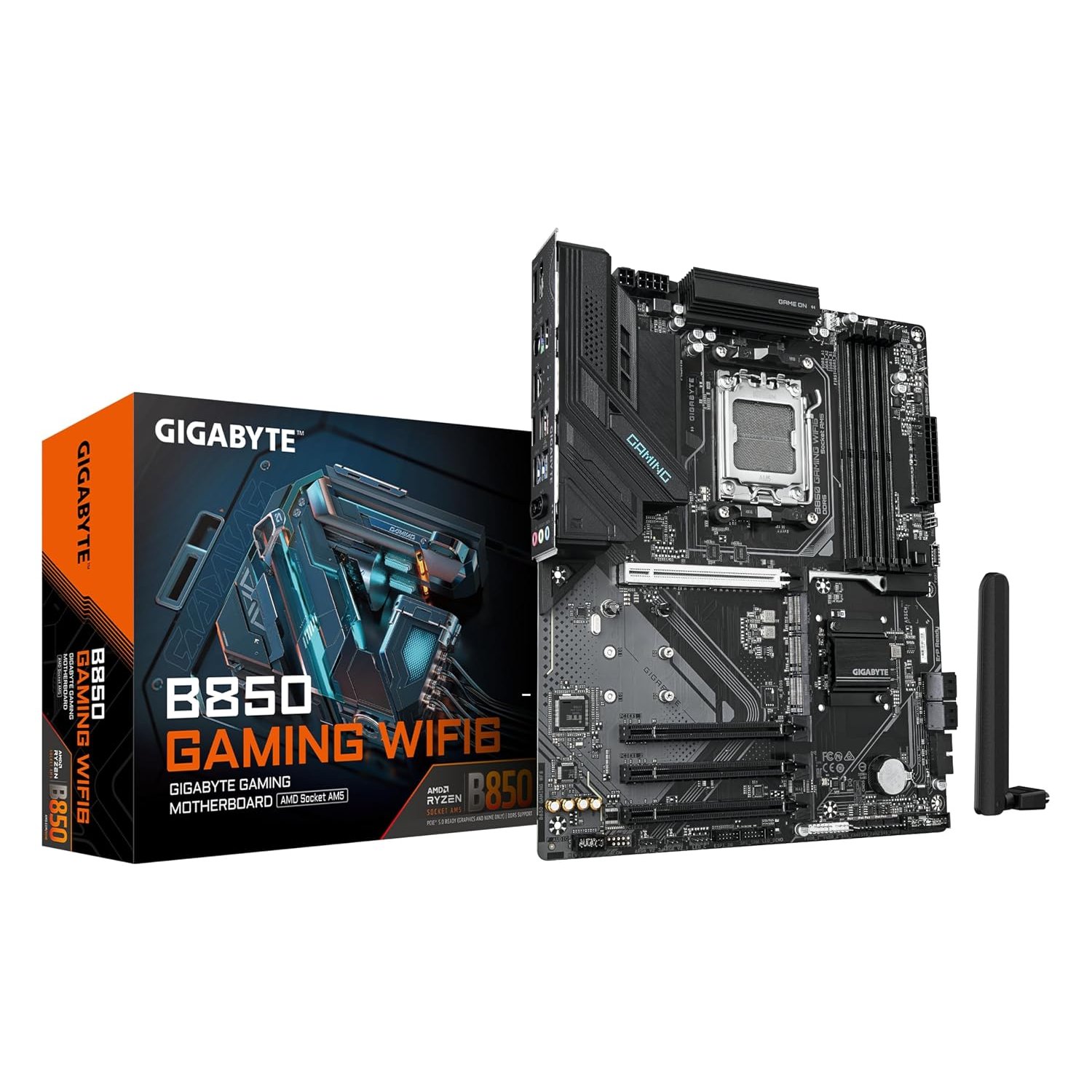 Gigabyte B850 GAMING WIFI6 Motherboard - AMD Ryzen 9000 Series CPUs, 6+2+2 Phasen Digital VRM, up to 8200MHz DDR5 (OC), 1xPCIe 5.0 + 2xPCIe 4.0 M.2, GbE LAN, WIFI 6, USB 3.2 Gen 2