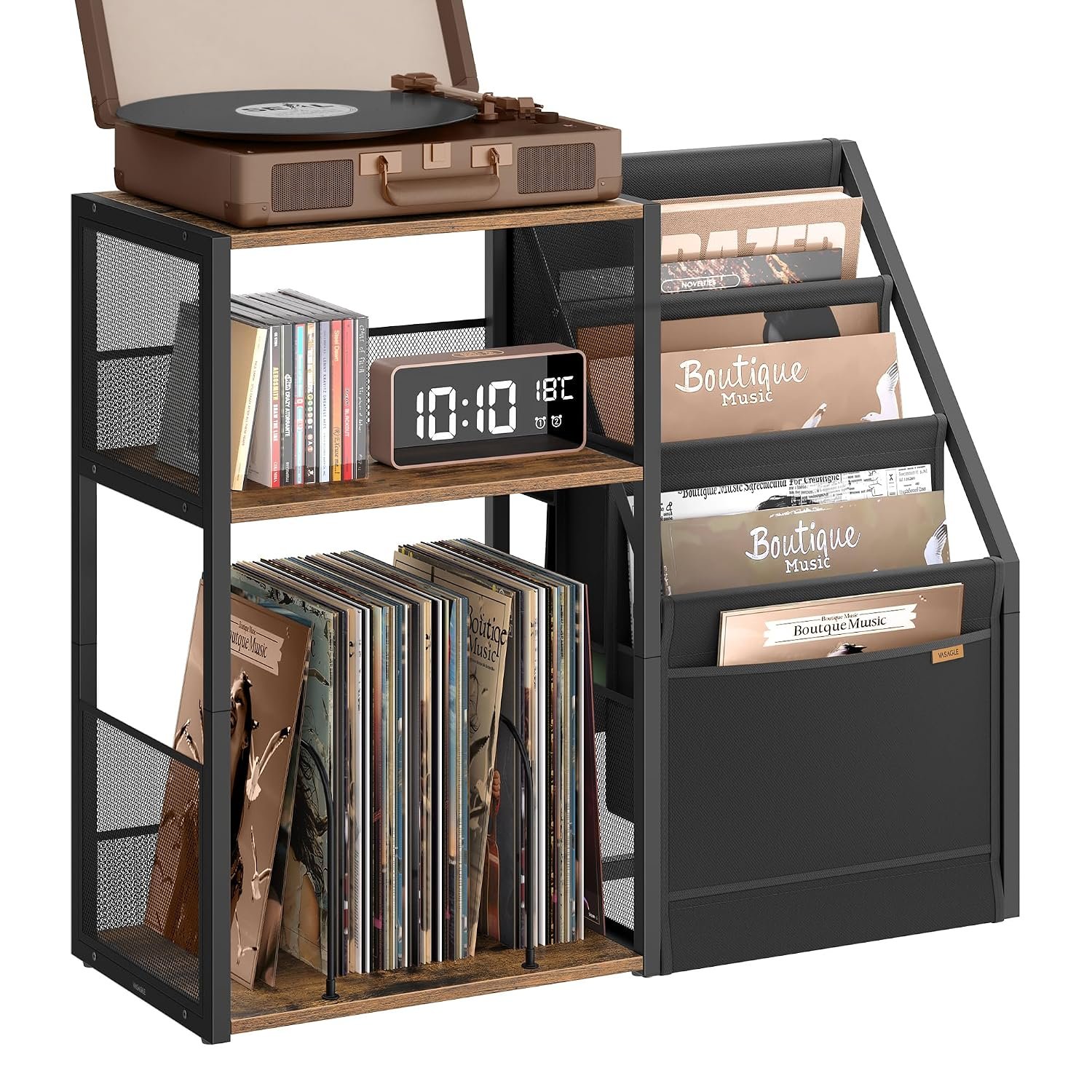 VASAGLE Record Player Stand, 3-Tier Side Table, Vinyl Record Storage up to 140 Albums, End Table for Living Room, Bedroom, Rustic Brown LET276K01