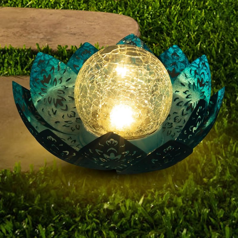 ORHOMELIFE Solar Lotus Garden Decoration - Outdoor Patio LED Solar Lights, Blue, Waterproof