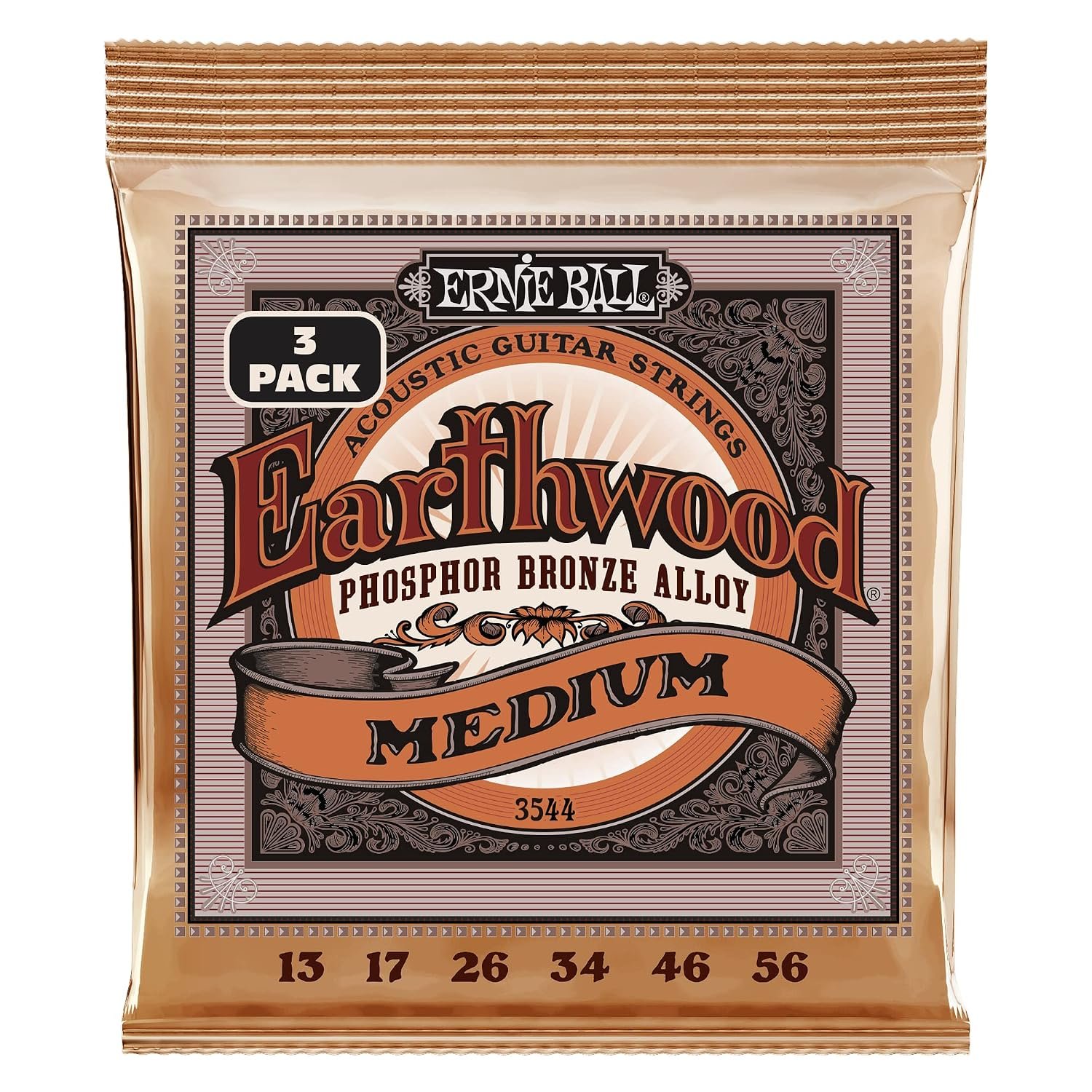 Ernie Ball Earthwood Medium Phosphor Bronze Acoustic Guitar Strings 3-Pack - 13-56 Gauge