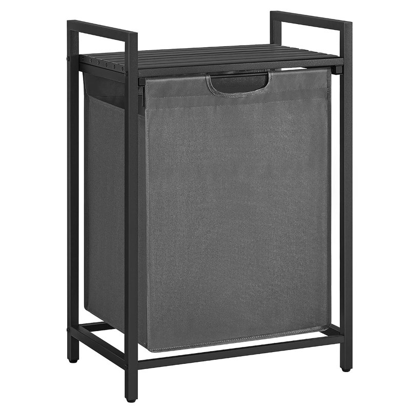VASAGLE Laundry Basket, Laundry Hamper, Pull-Out and Removable Liner Bag, Shelf, Metal Frame, 65 L, 50 x 33 x 72 cm, Slate Grey and Charcoal Grey BLH101G01