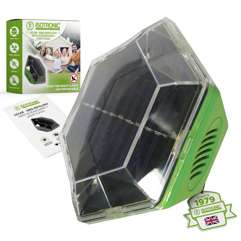 ISOTRONIC® Ultrasonic Solar Bird Repeller device, portable Bird Deterrent, Pigeon Scarer - Pack of 1 Pcs.
