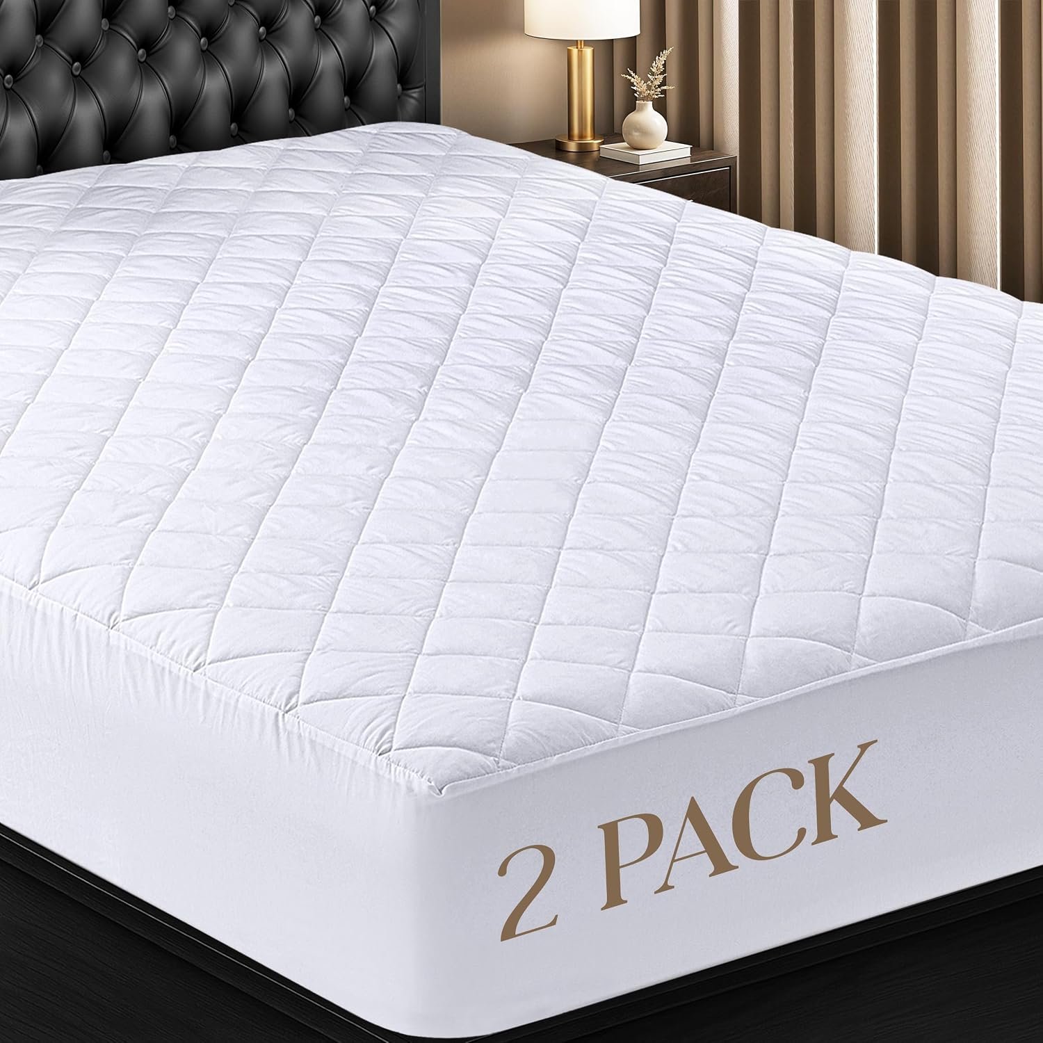 Utopia Bedding Quilted Mattress Protector for Mattress Up to 16 Inches Thick, Machine Washable Stretch Mattress Protector for Queen Size Mattress, White, 2 Pack