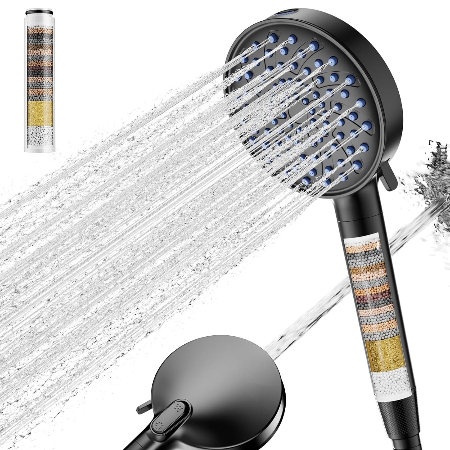 Cobbe Hard Water Filter Shower Head with 20 Stage Filter, High Pressure Shower Heads and Hose, 7 Spray Modes, Powerful Built-in Power Wash for Remove 99% of Chlorine, Reduces Dry Itchy Skin, Black