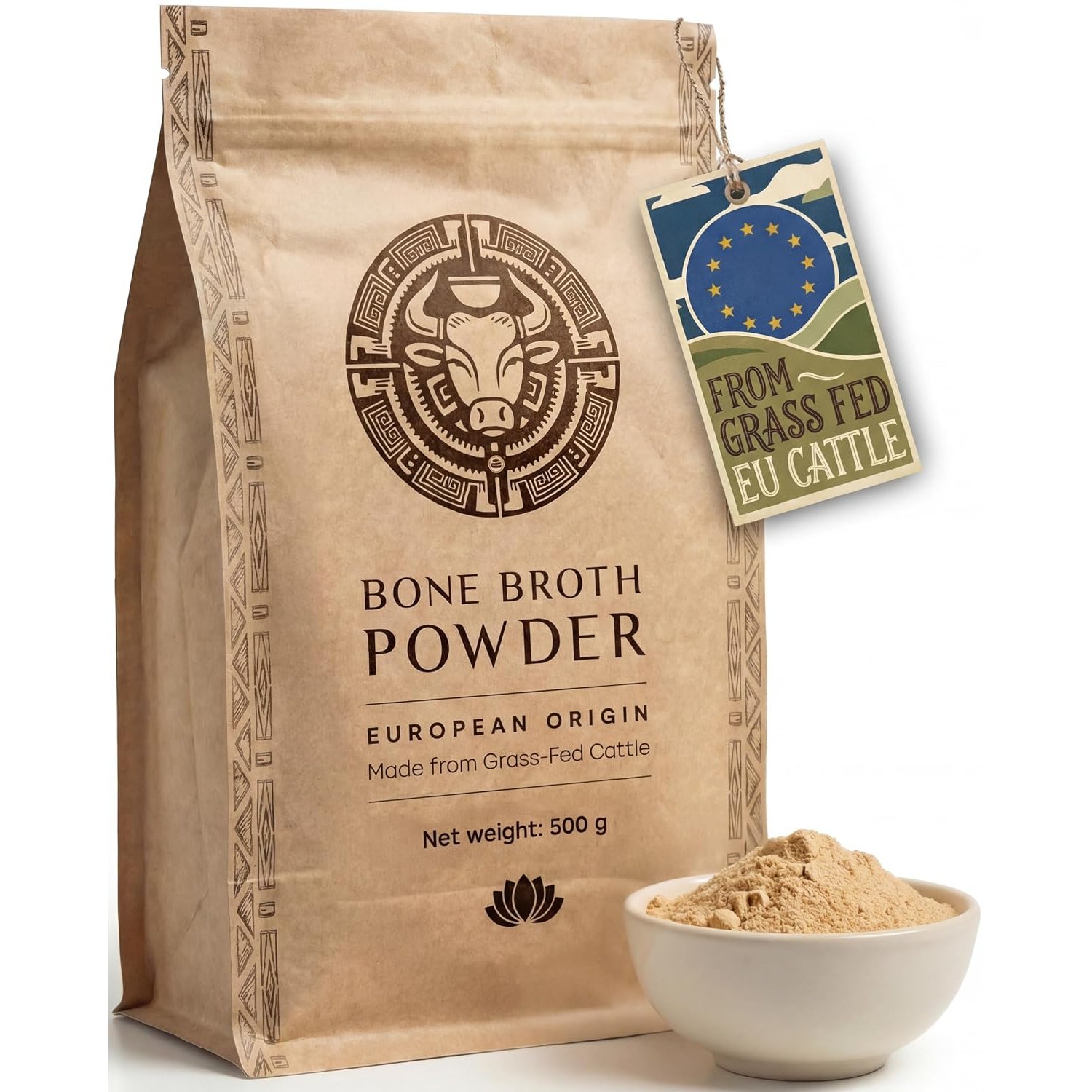 Beef Bone Broth Powder - 500g - Grass Fed EU Origin - Bone Broth Collagen Protein Powder - Muscle Growth, Bone Health and Skin Quality