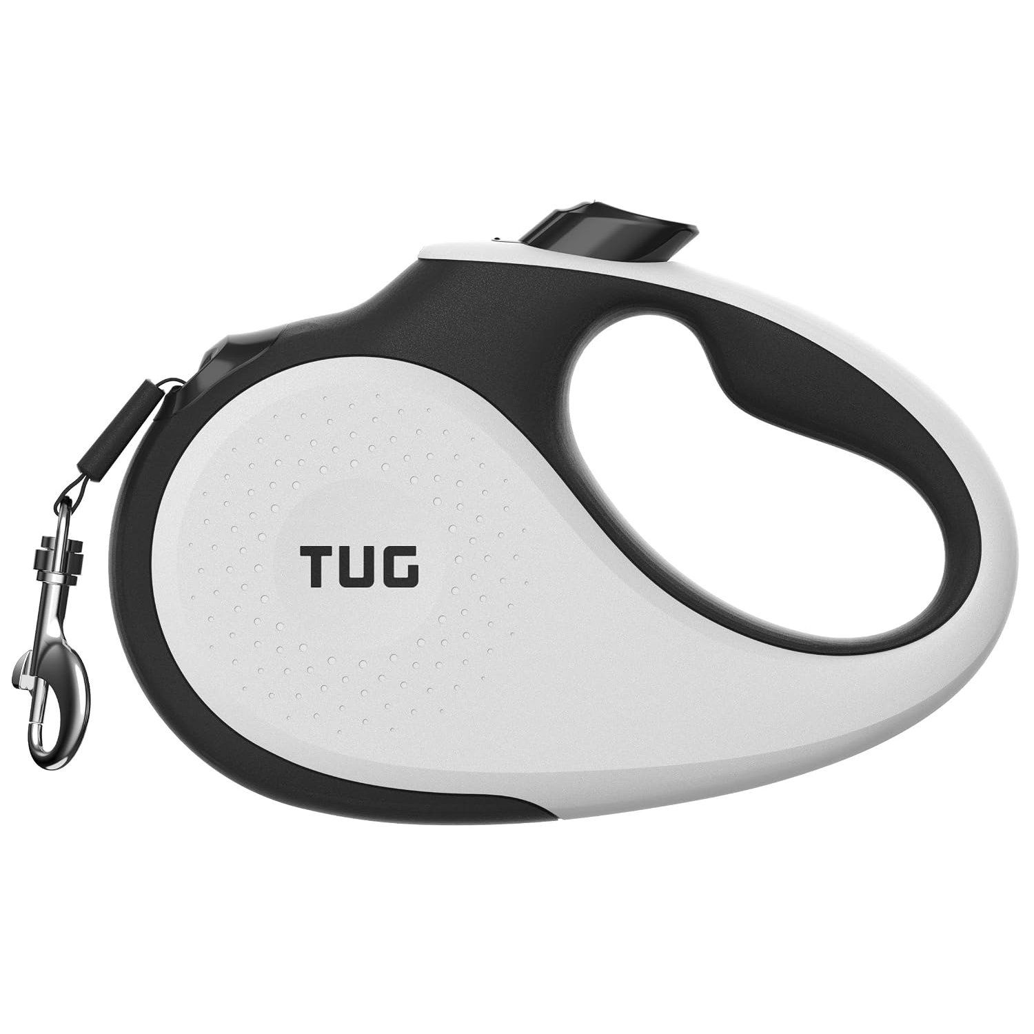 TUG 360° Tangle-Free Retractable Dog Lead for Up to 50 kg Dogs | 5 m Strong Nylon Tape | One-Handed Brake, Pause, Lock (Large, White)