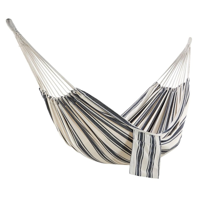 VonHaus Garden Hammock - 2 Person Striped Hammock with Rope Attachments & Storage Bag - Polycotton Portable Double with Travel Bag for Beach, Camping & Outdoors - Blue & White Stripe
