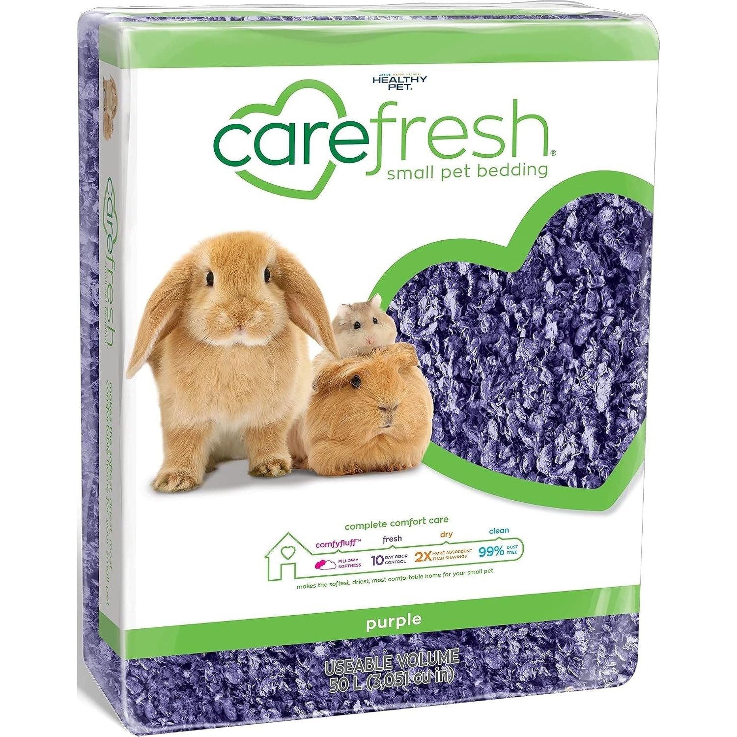 Carefresh 99% Dust-Free Playful Purple Natural Paper Small Pet Bedding with Odor Control, 50 L