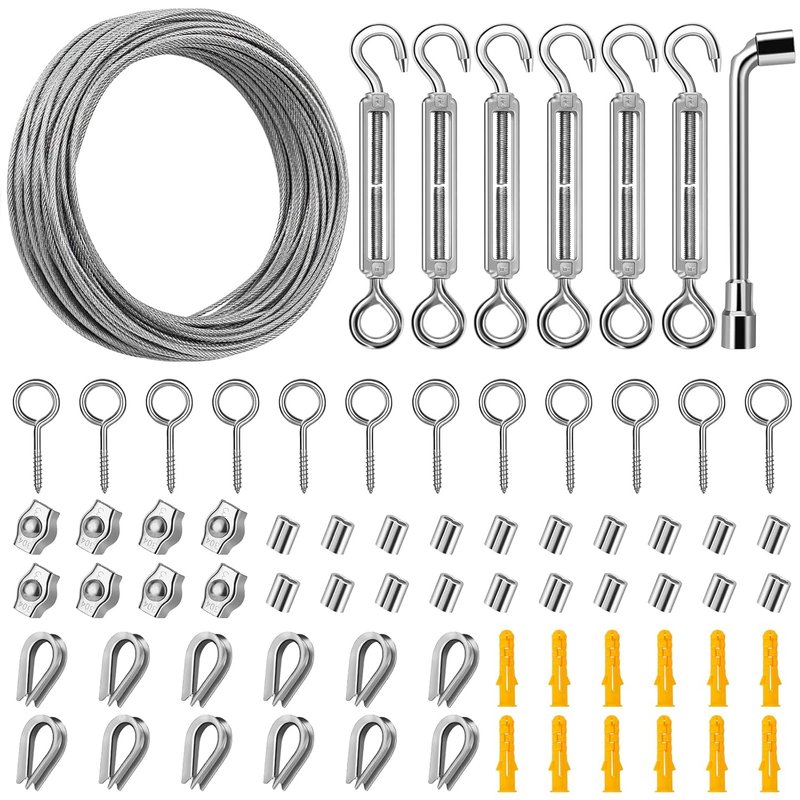 DIYLAND Wire Rope Kit, 35m/2mm Stainless Steel Cable, M4 Turnbuckles Tensioner Kit, PVC Coated Garden Wire for Climbing Plant, Picture, Securing Shade, Grapevines Trellis, Tent Rope