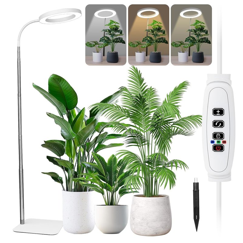 Grow Lights for Indoor Plants - Full Spectrum LED Plant Growing Light with 3H/9H/12H Auto Timer, Height Adjustable 40-170cm, 3 Color Modes, 10 Dimming - Sun Lamp for Large Tall Small Plant- White