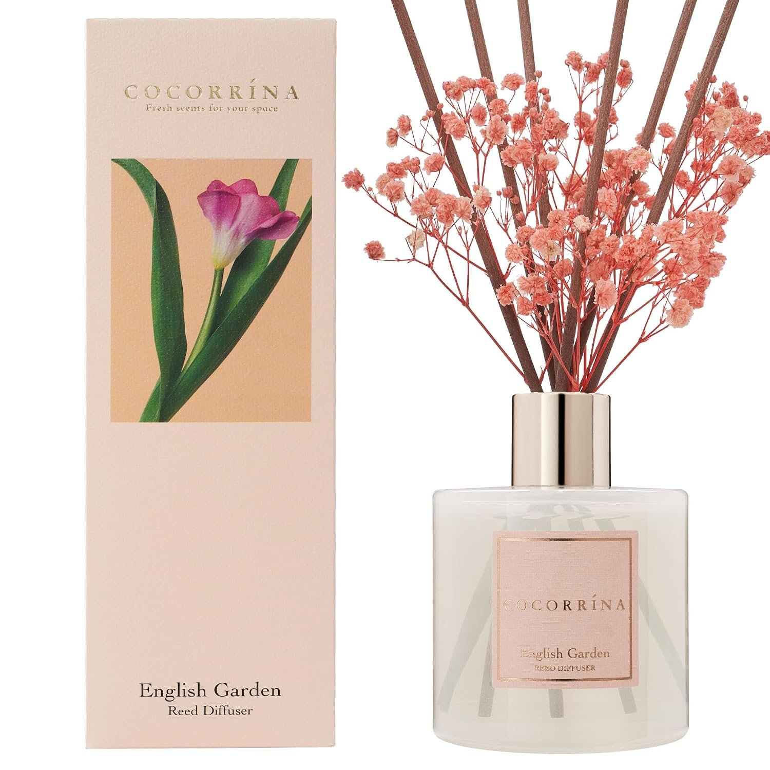 COCORRÍNA Reed Diffuser Sets - 200ml English Garden Scented Diffuser with 8 Sticks Home Fragrance for Bedroom Bathroom Living Room, Home & Office Decor