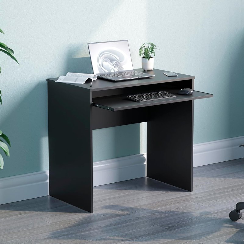 Vida Designs Huby Small Computer Desk, Home Office Compact PC/Laptop Table, Gaming Study Portable, Workstation with Keyboard Tray, Furniture, Black