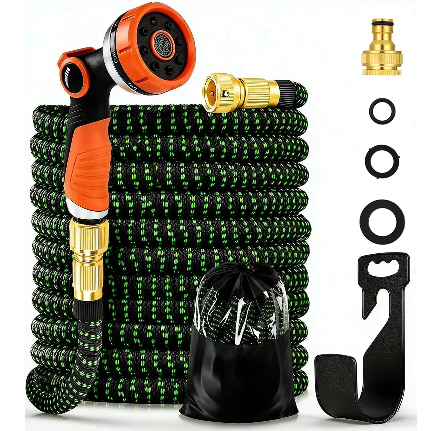 Expandable Garden Hose 100ft Expanding Water Hose with 8 Function Nozzle, 3 Layer Latex, 3/4" &1/2'' Fitting Connectors Easy Storage Garden Water Hose for Pet & Car Washing, Watering Lawn and Garden