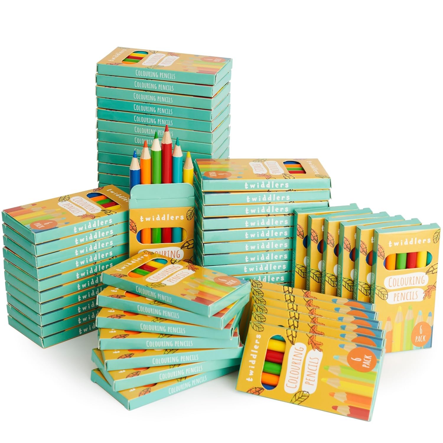 THE TWIDDLERS 60 Boxes of Mini Colouring Pencils - 6 Per Box, 360 Total - Easy Grip Round Barrel, 9cm Length, Multipack Party Bag Fillers for Kids Birthdays, Classroom Class Gifts