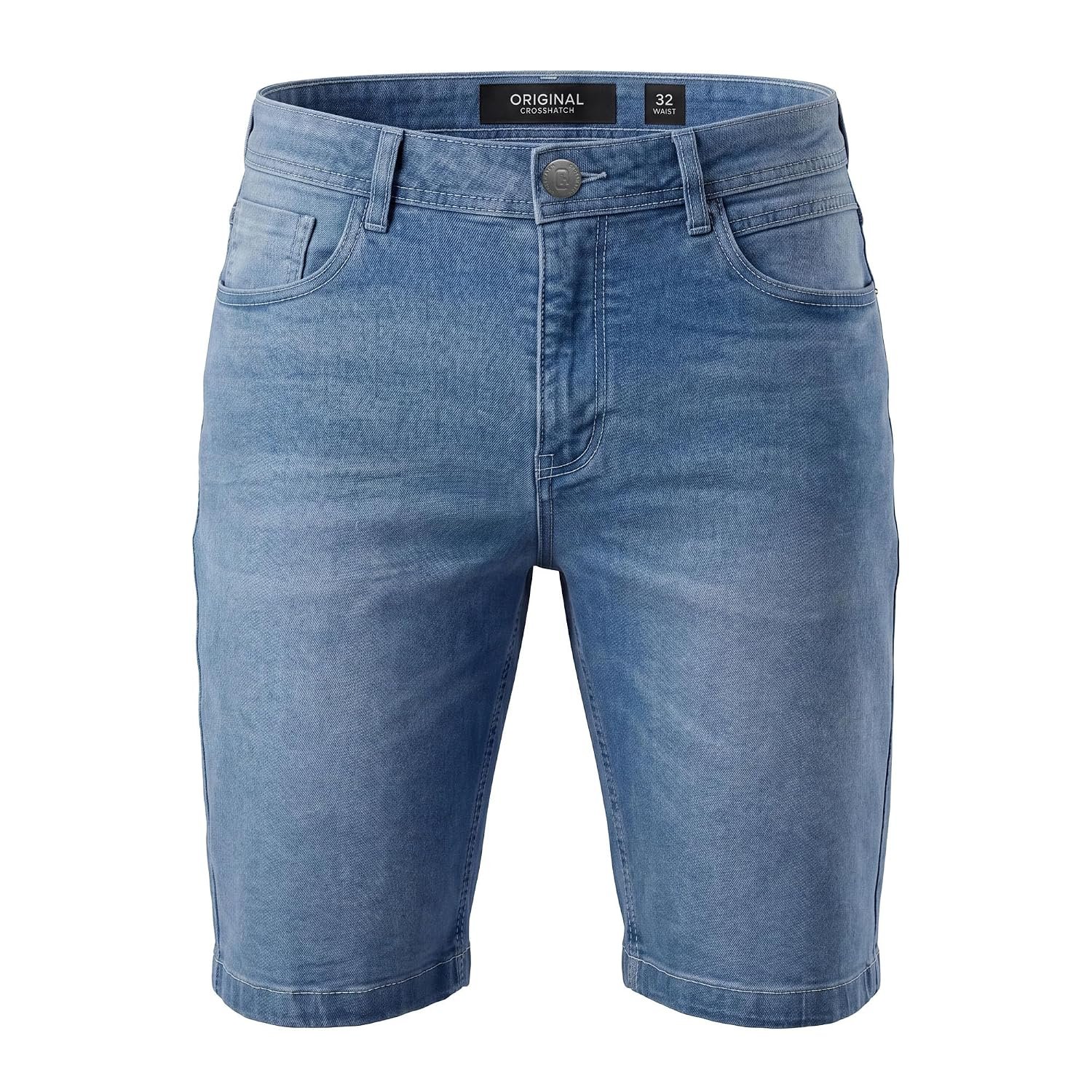 Crosshatch Mens Designer Denim Shorts Summer Casual Jean Shorts Classic Fit 4-Pocket Everyday Walking Holiday Vacation Bottoms Half Pants Premium YKK Zip Fly for Men - Light Wash