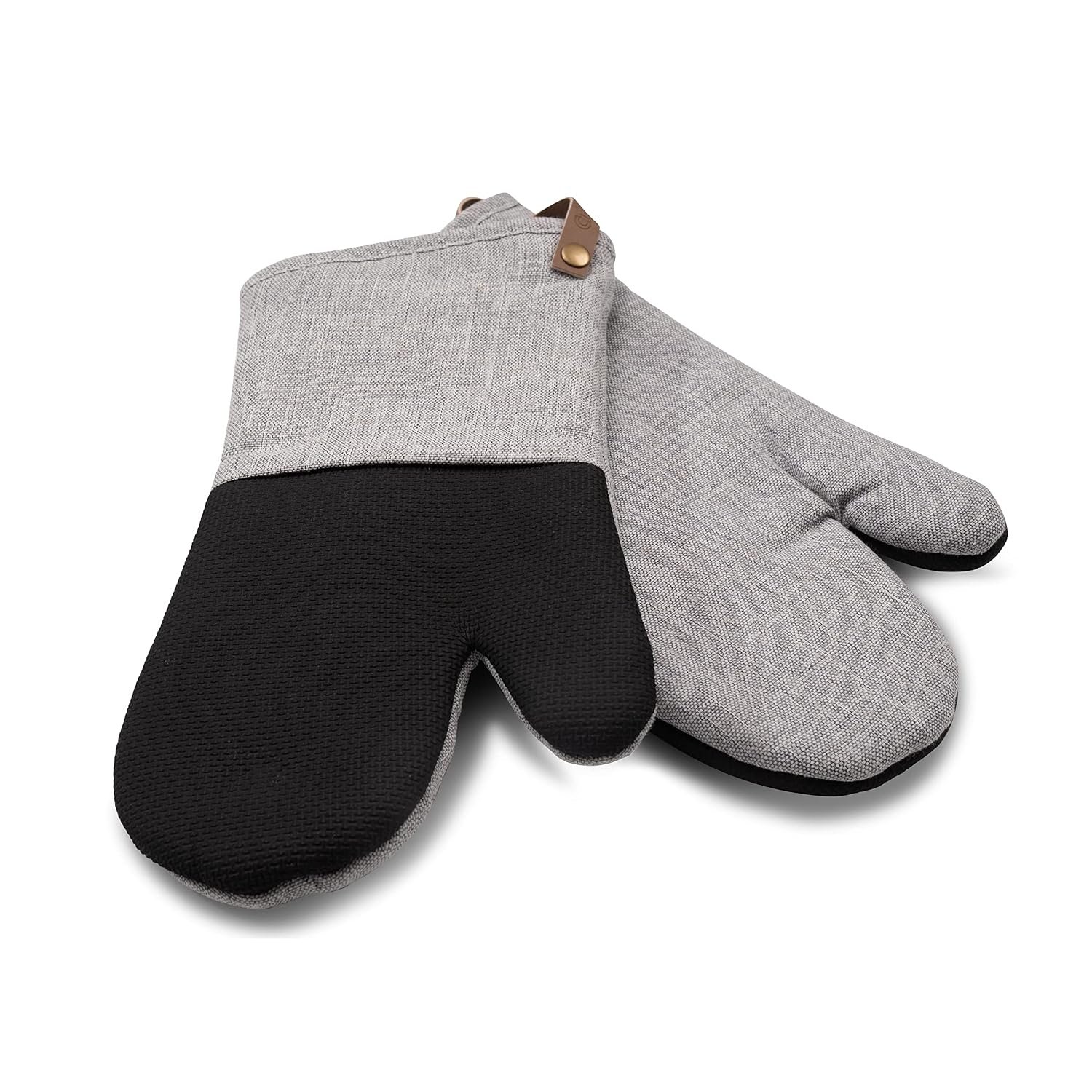 Cuisinart Neoprene Grey Oven Gloves Set of 2 - Oven Mitts with Charcoal Grey Herringbone Cuff, Faux Leather Hanging Loop, Neoprene Non Slip, Heat Resistant Oven Mitts