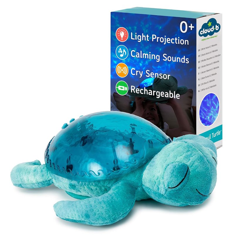 Cloud b Musical and Bright Turtle Night Light | Baby Ocean Projector Night Light with Soothing Sounds | Rechargeable & Eco-Friendly | Tranquil Turtle Aqua