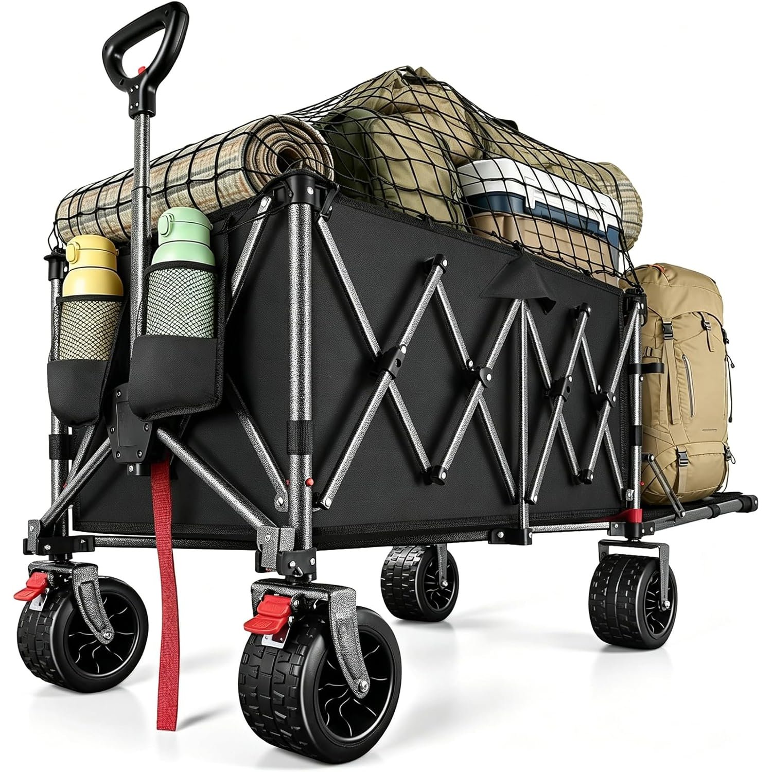310L Festival Trolley on Wheels, Heavy Duty Folding Wagon, Portable Camping Cart Load up 250KG, Camping Trolley Foldable for Beach Outdoor Garden Shopping Fishing, Rear-Opening Design, Black