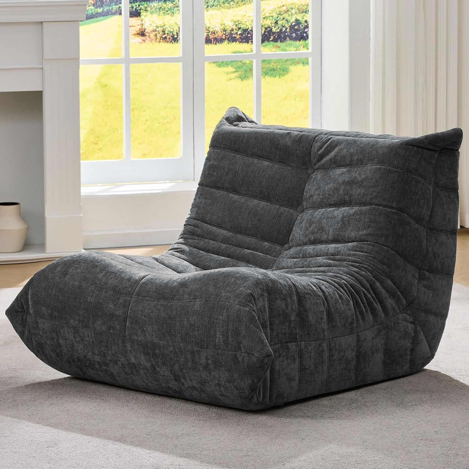 Hobestluk Bean Bag Chairs for Adults Giant Bean Bag Chair Memory Foam BeanBag Chair Togo Sofa Chair with Filler Faux Fur Fireside Beanbags Lazy Sofa for Living Room Bedroom Office (Darkgrey, Large)