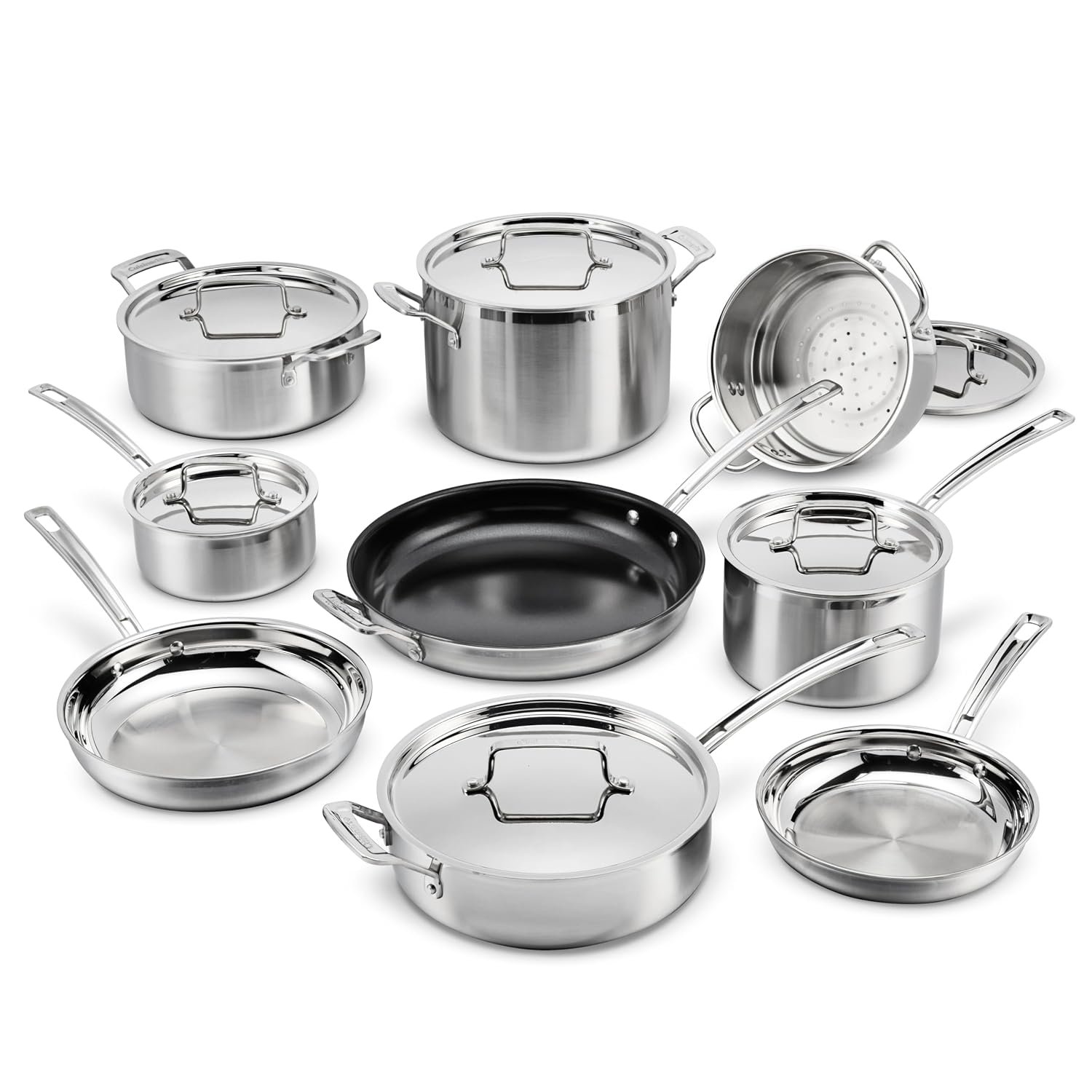 Cuisinart 15 Piece Cookware Set, MultiClad Pro Triple Ply, Silver, MCP-15N