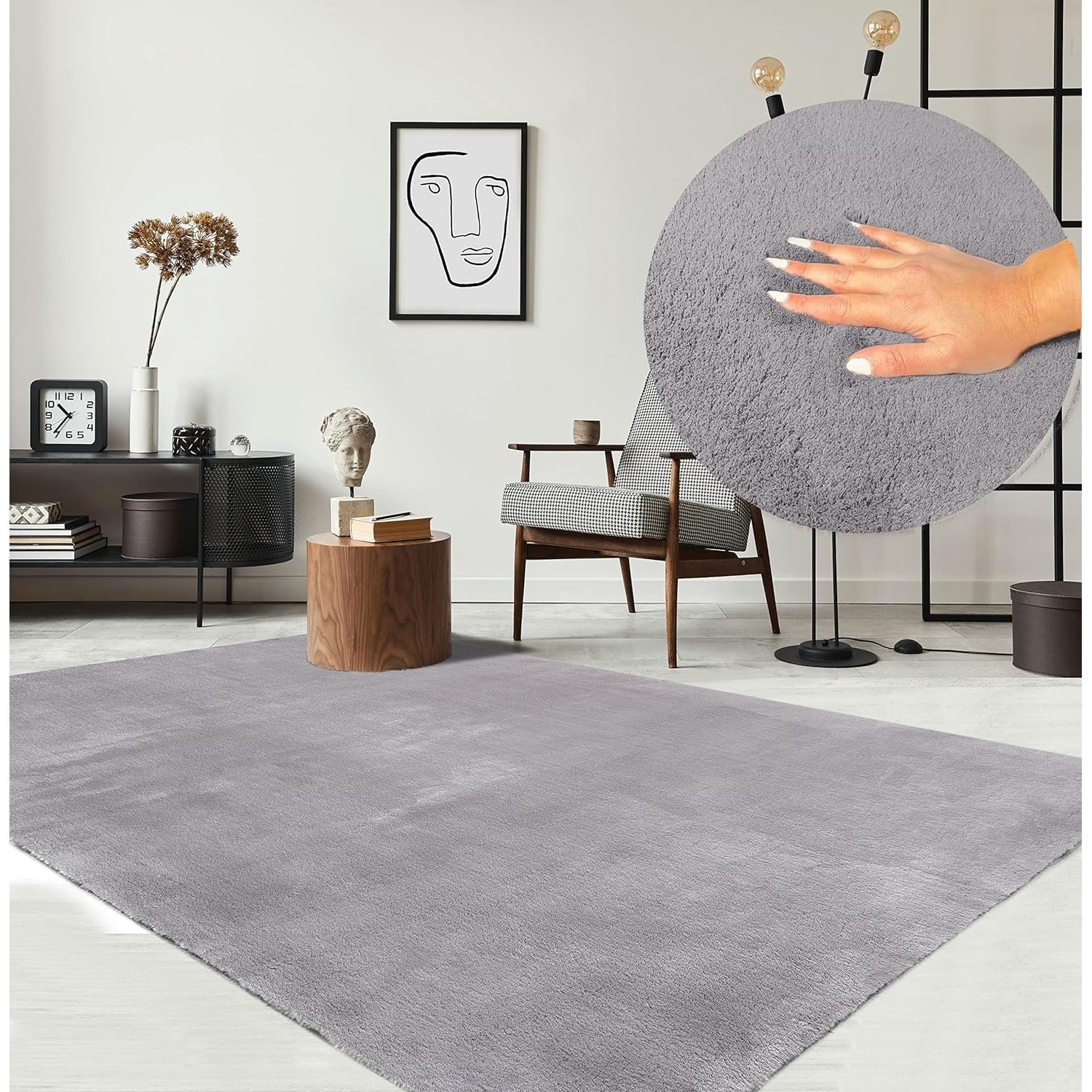 the carpet Relax Cuddly Short Pile Rug, Non-Slip Underside, Washable up to 30 Degrees, Super Soft, Fur Look, Grey, 300 x 400 cm