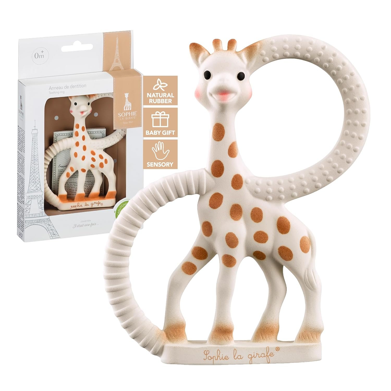 Sophie la Girafe - Teething Ring - 100% Natural Rubber - Multi-Textured Surface - Soothing Relief - Easy Grip - Age: 0 m +