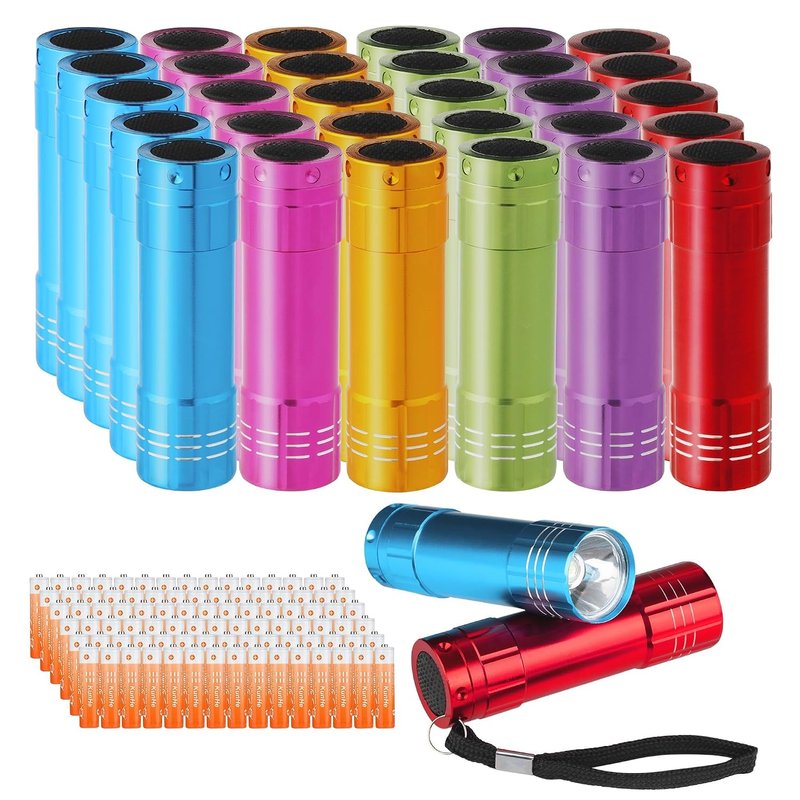 KunHe 30 Pack Mini Bulk Cheap Flashlights Aluminum LED Handheld Torches with Lanyard Batteries Included for Party Favors Camping Power Outage Emergency Gift to Operation Christmas Child Items