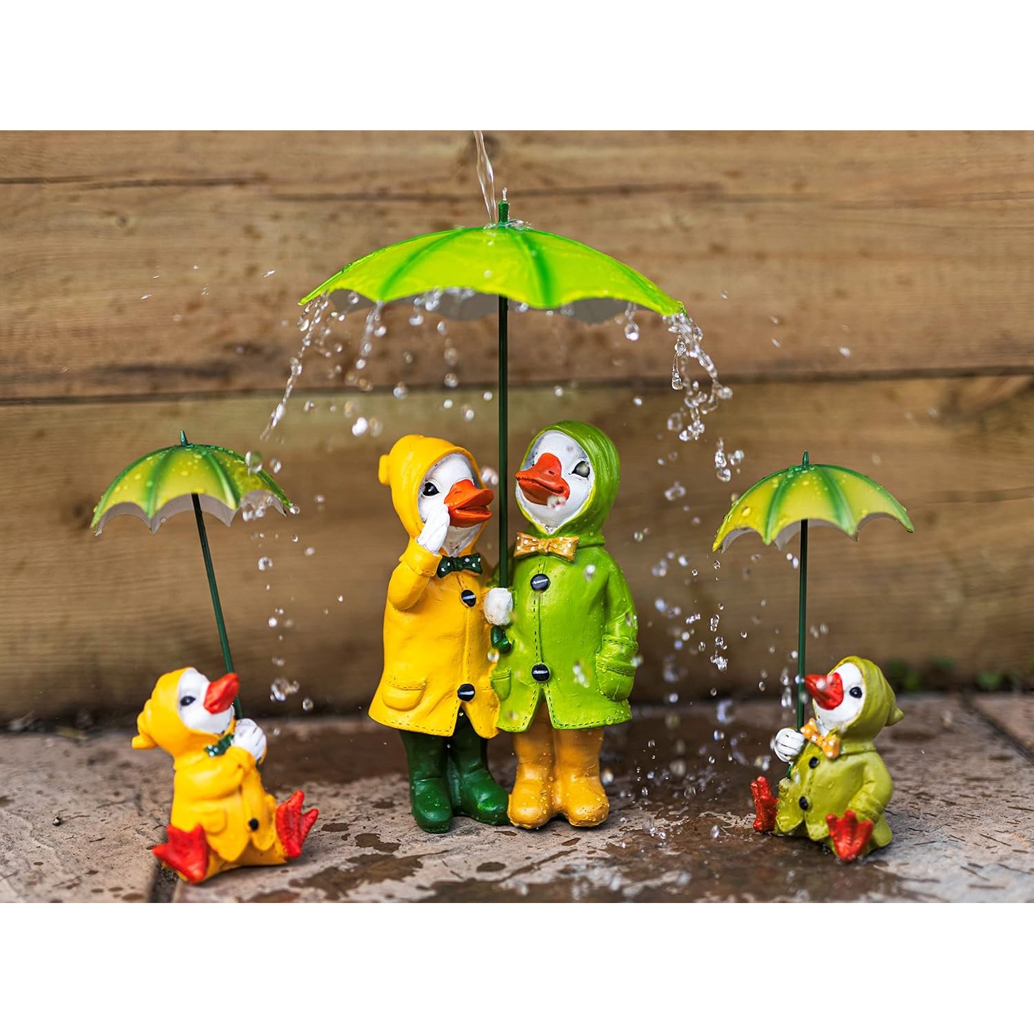 Garden Mile Duck Family Garden Ornaments with Umbrella - Weatherproof Resin Duck Statues for Patio, Porch, Lawn | Cute Outdoor Sitting & Standing Figurines for Garden Decor (Set of 4 Ducks)